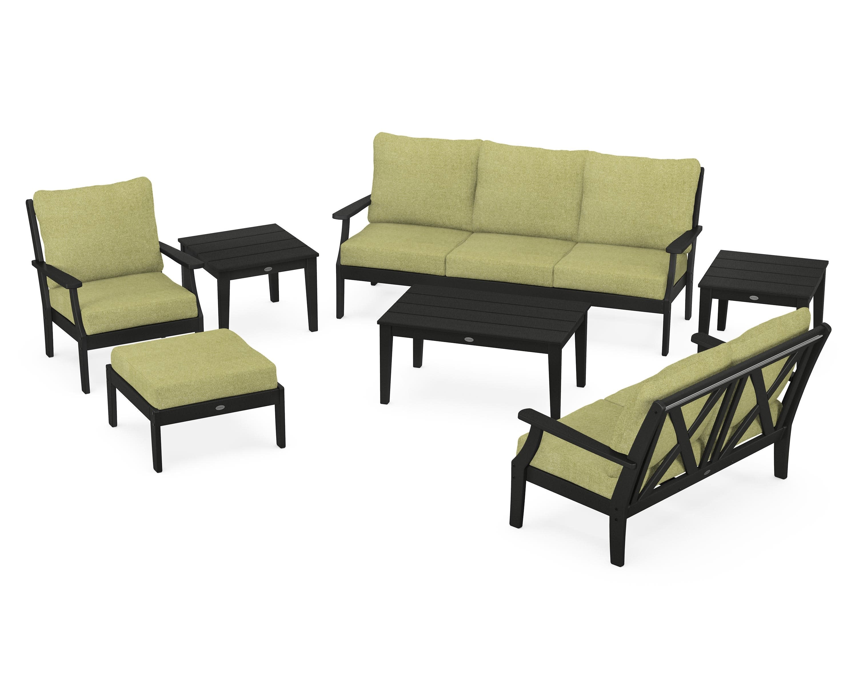 Braxton 7-Piece Deep Seating Set in Black / Chartreuse Boucle