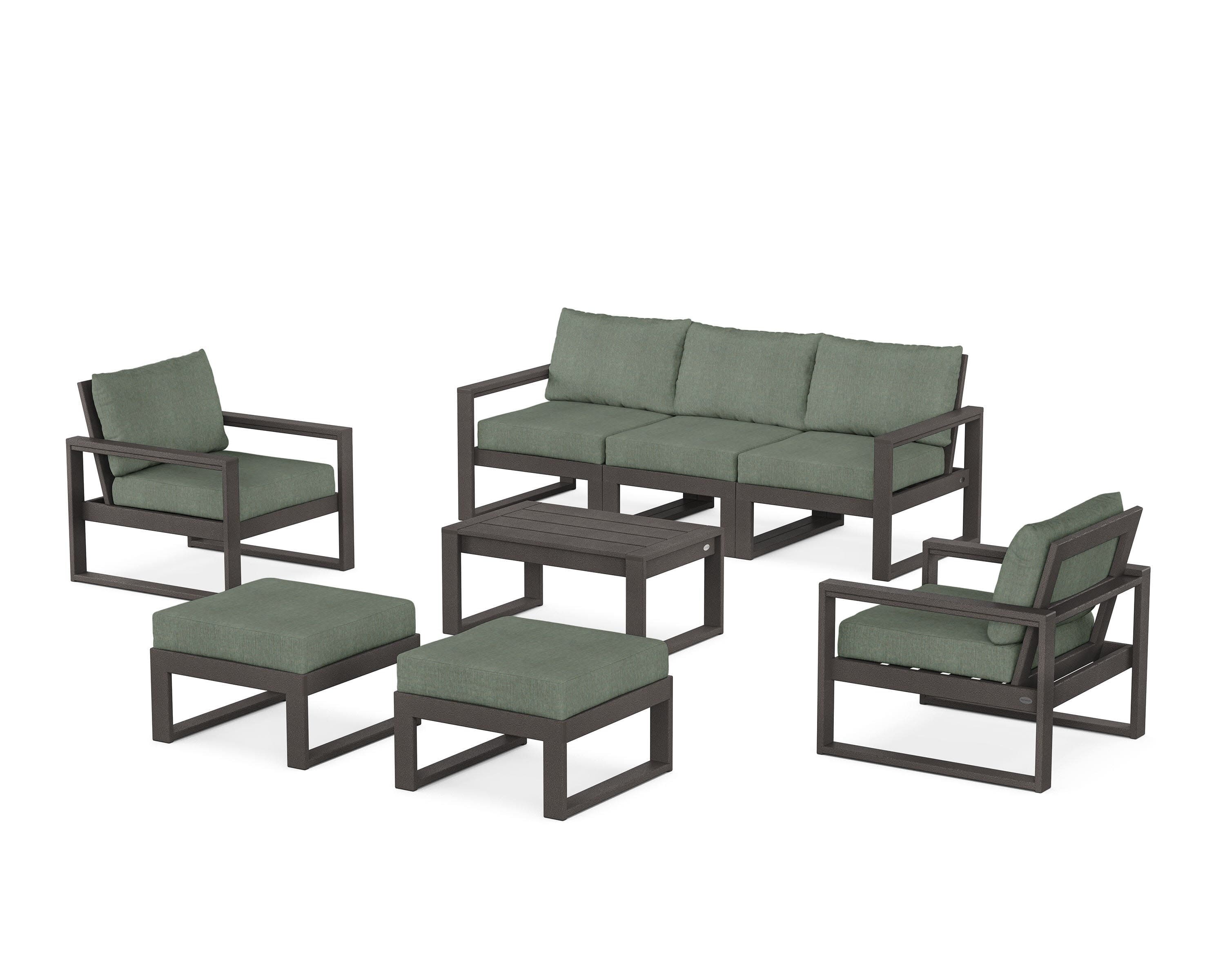 EDGE Sectional 8-Piece Lounge Sofa Set in Vintage Coffee / Cast Sage