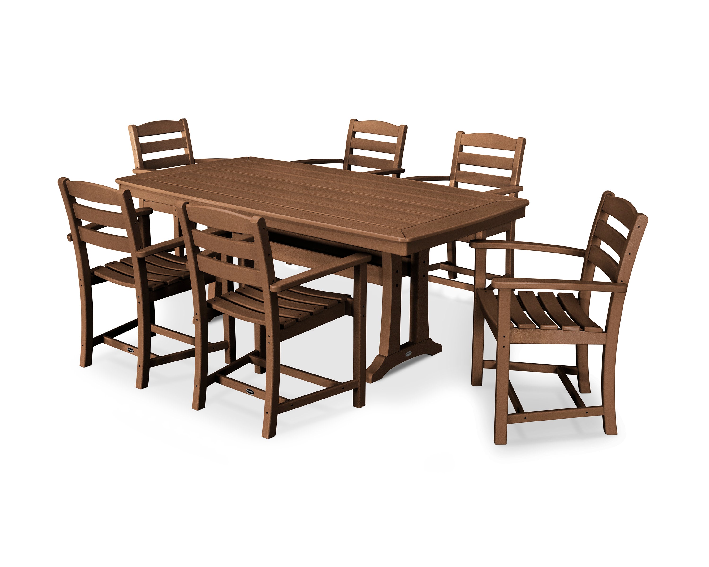La Casa Caf 7-Piece Arm Chair Dining Set with Trestle Legs in Teak