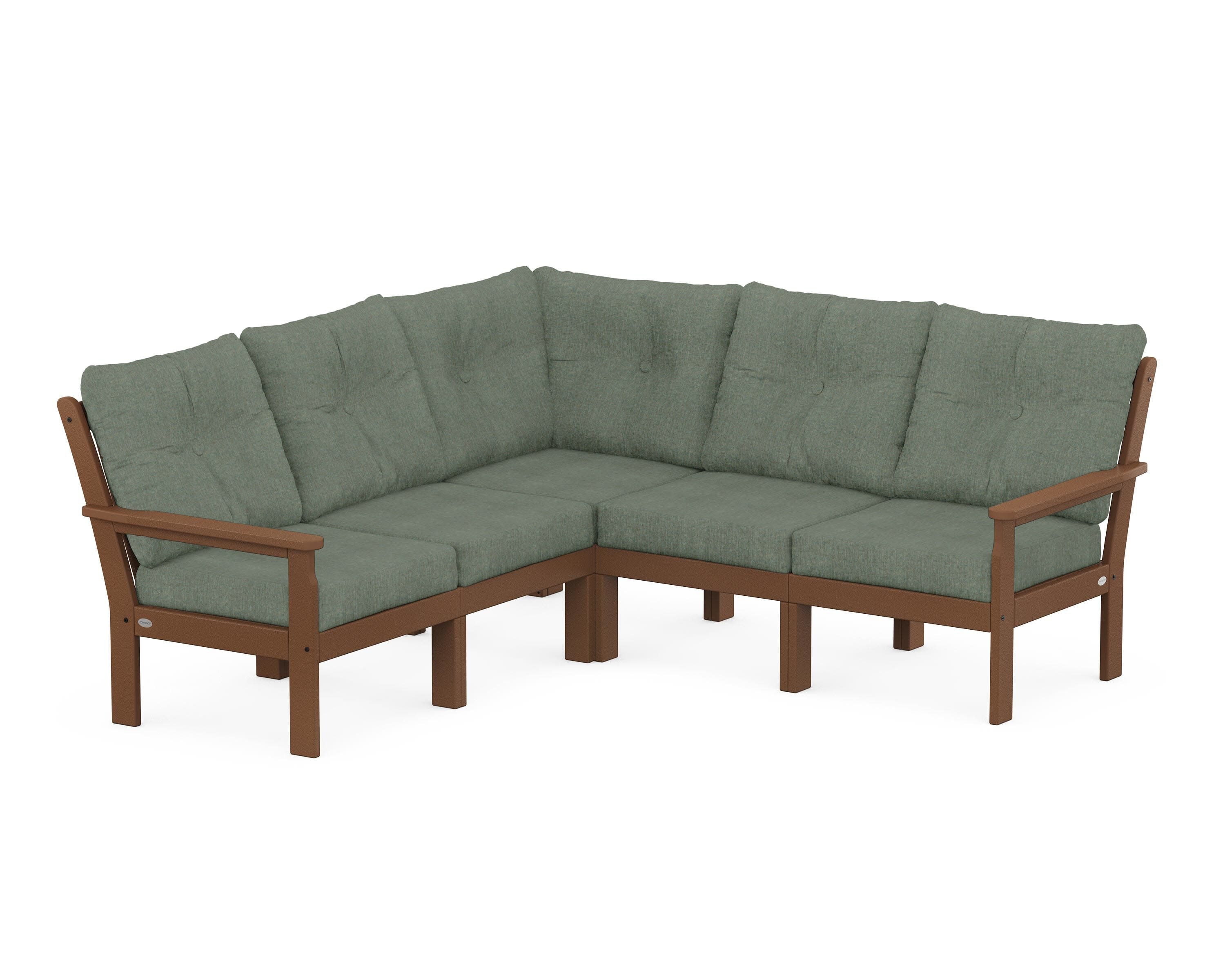 Vineyard 5-Piece Sectional in Teak / Cast Sage