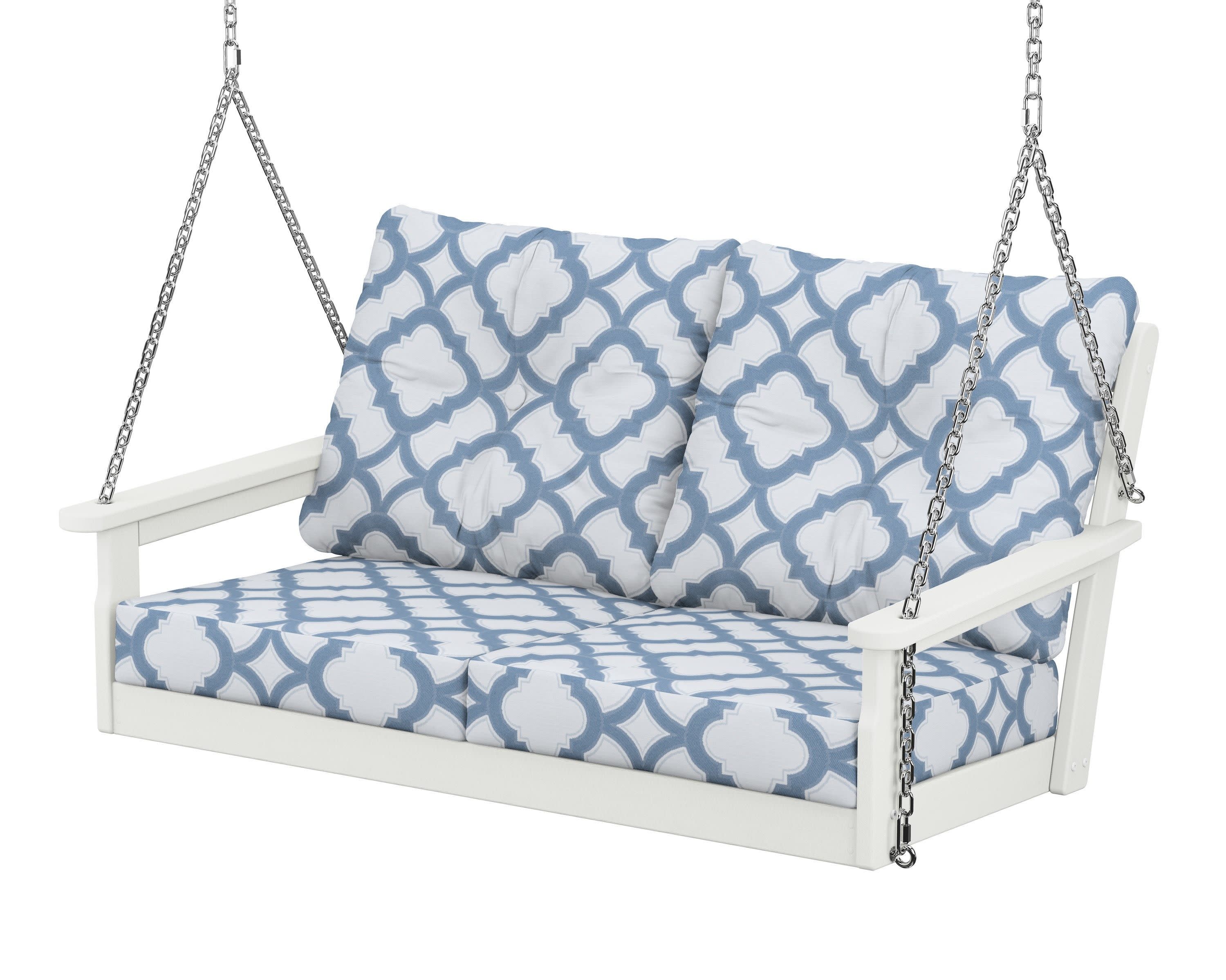 Vineyard Deep Seating Swing in Vintage White / Trellis Sky Blue