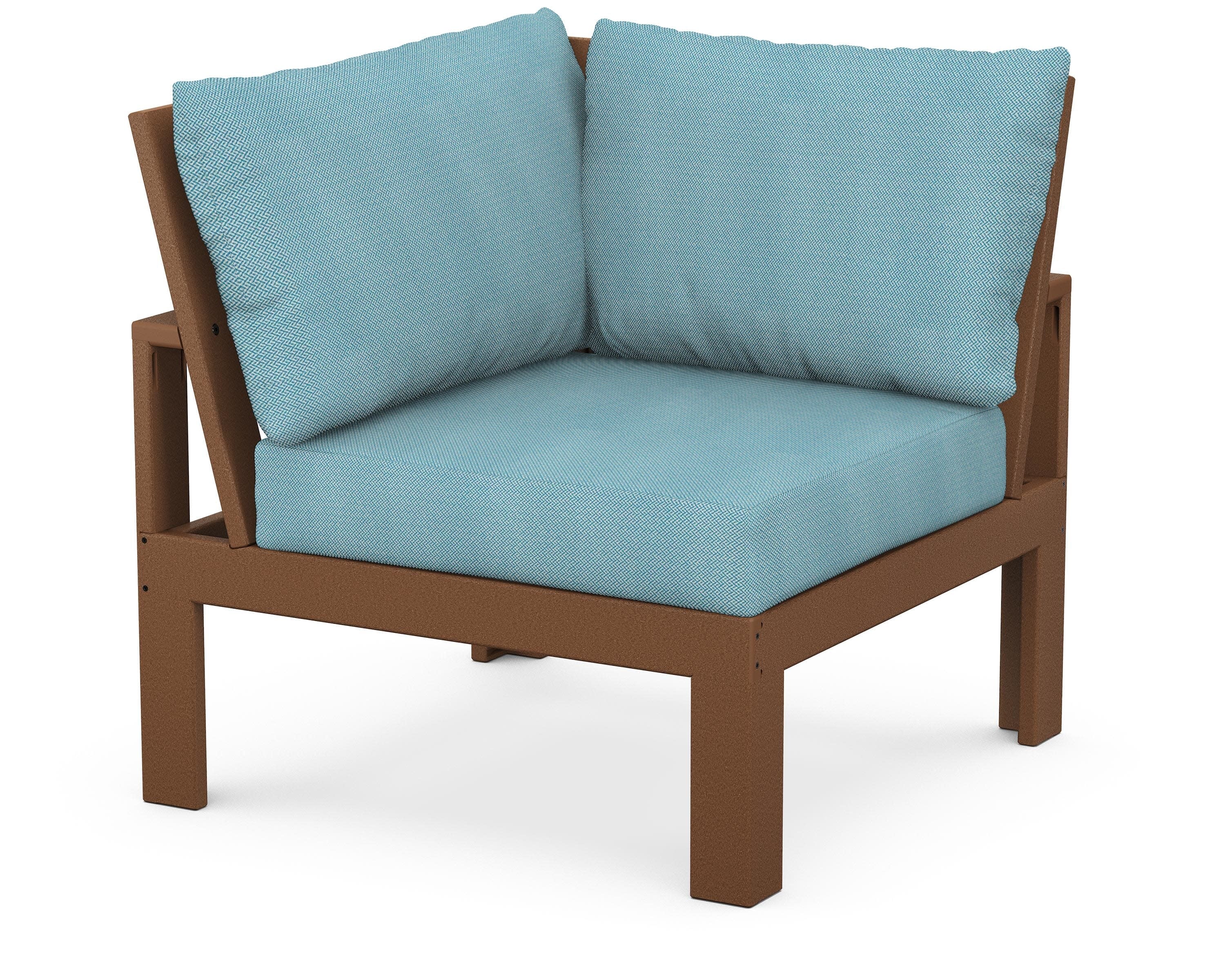 Modular Corner Chair in Teak / Lattice Sky Blue