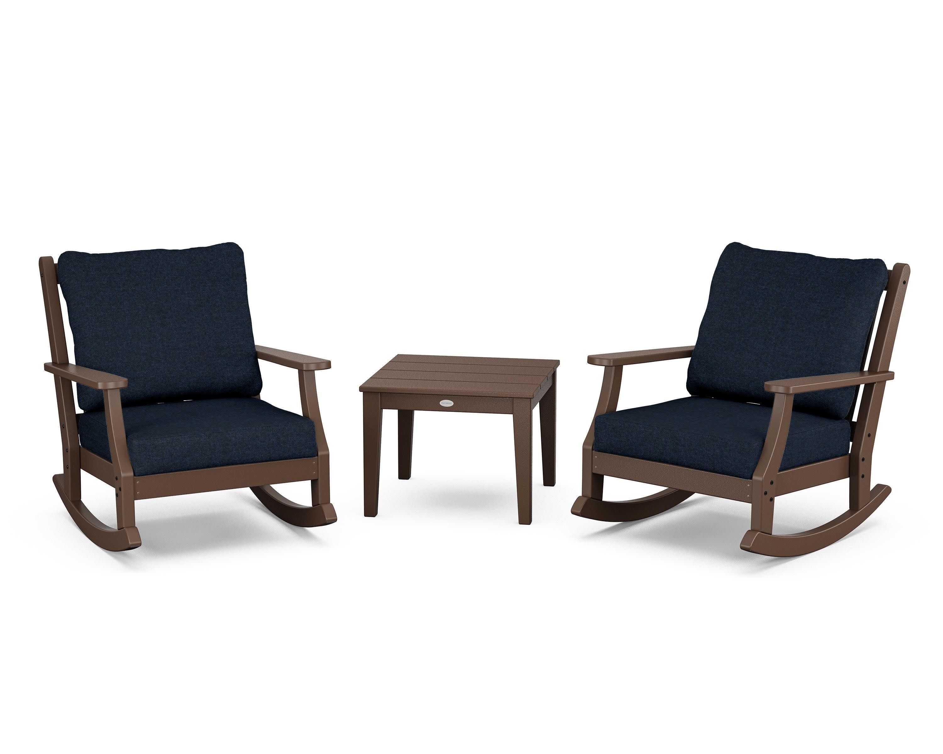 Wovendale 3-Piece Deep Seating Rocker Set in Mahogany / Marine Indigo