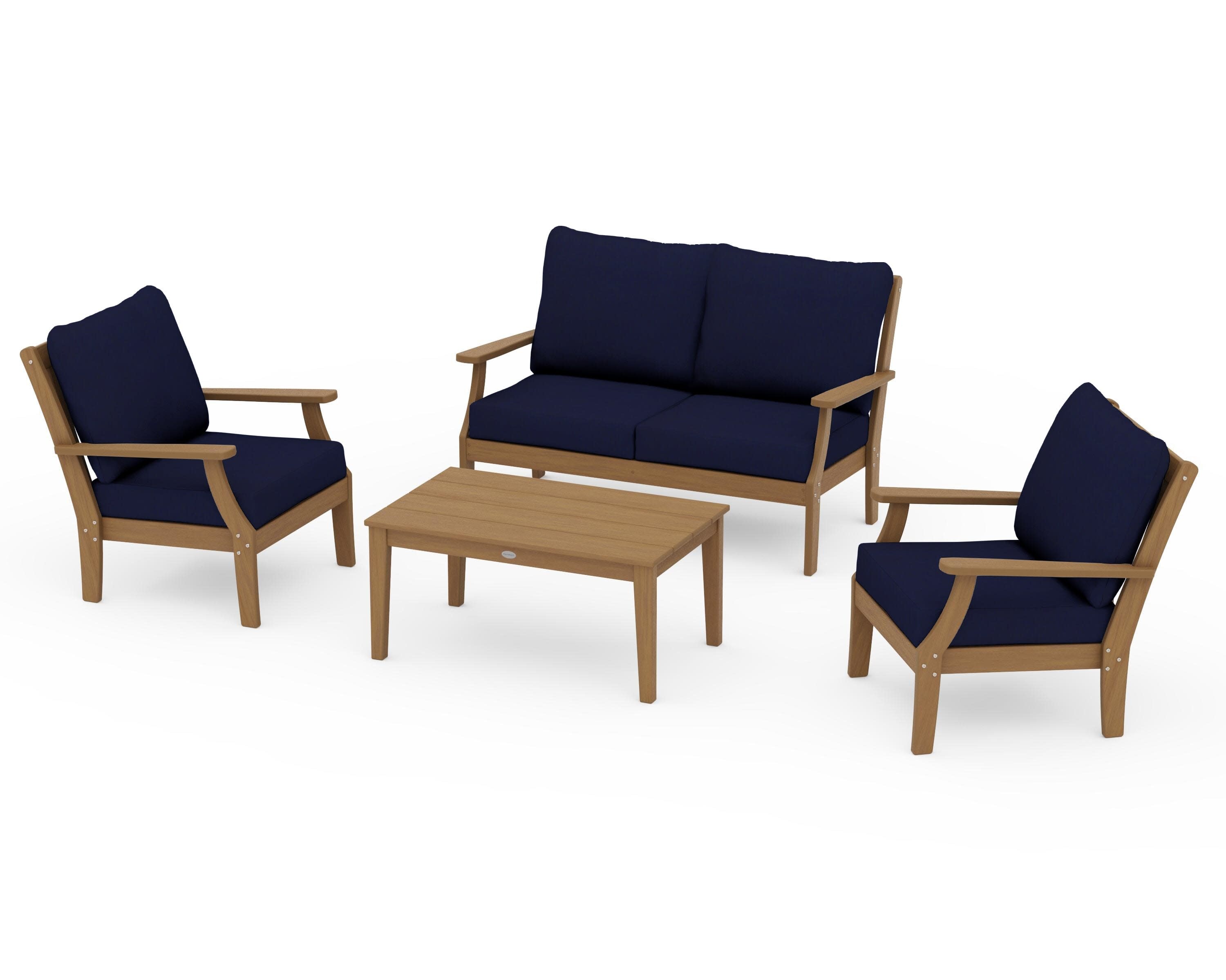 Braxton 4-Piece Deep Seating Chair Set in Natural / Navy
