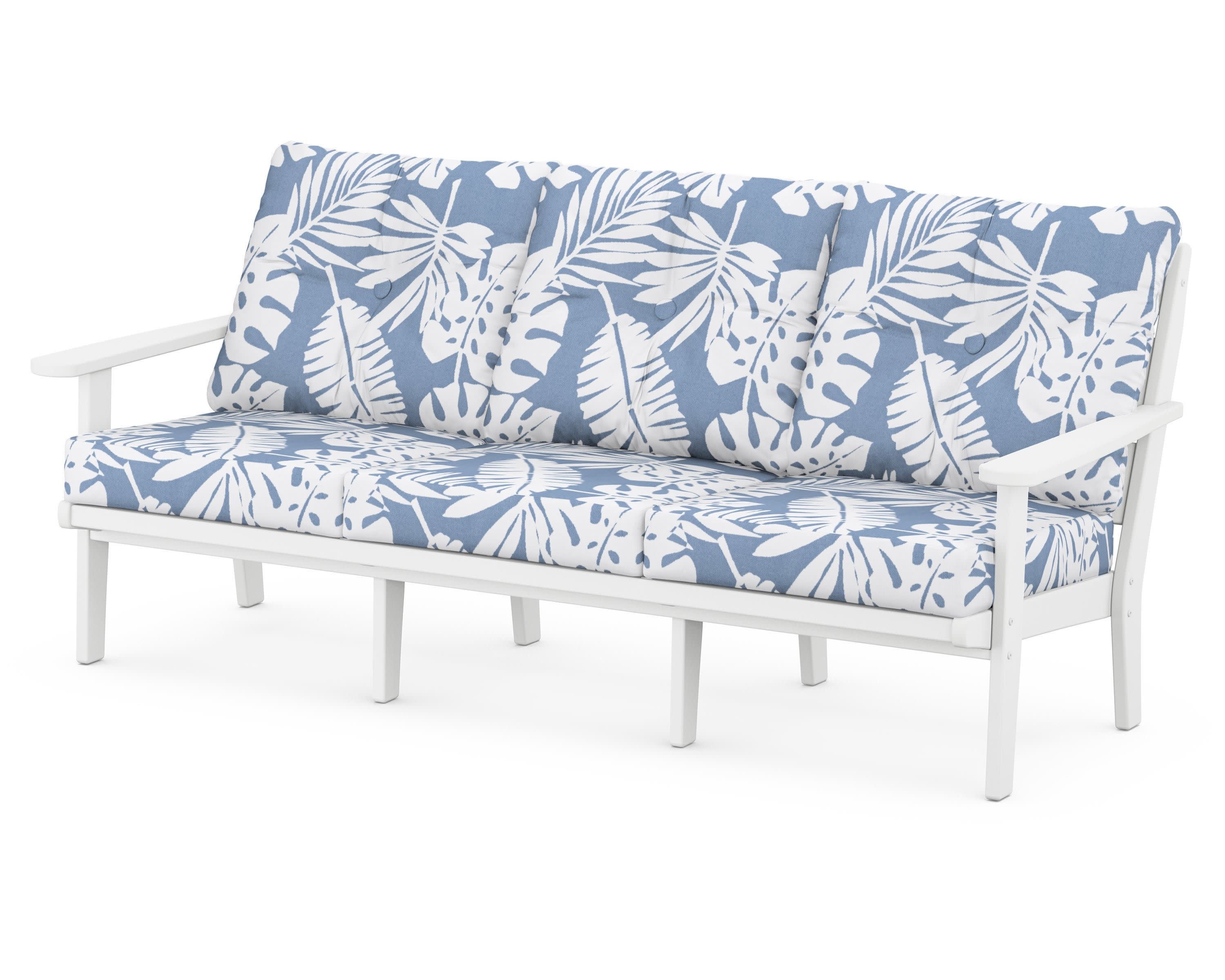 Lakeside Deep Seating Sofa in White / Leaf Sky Blue