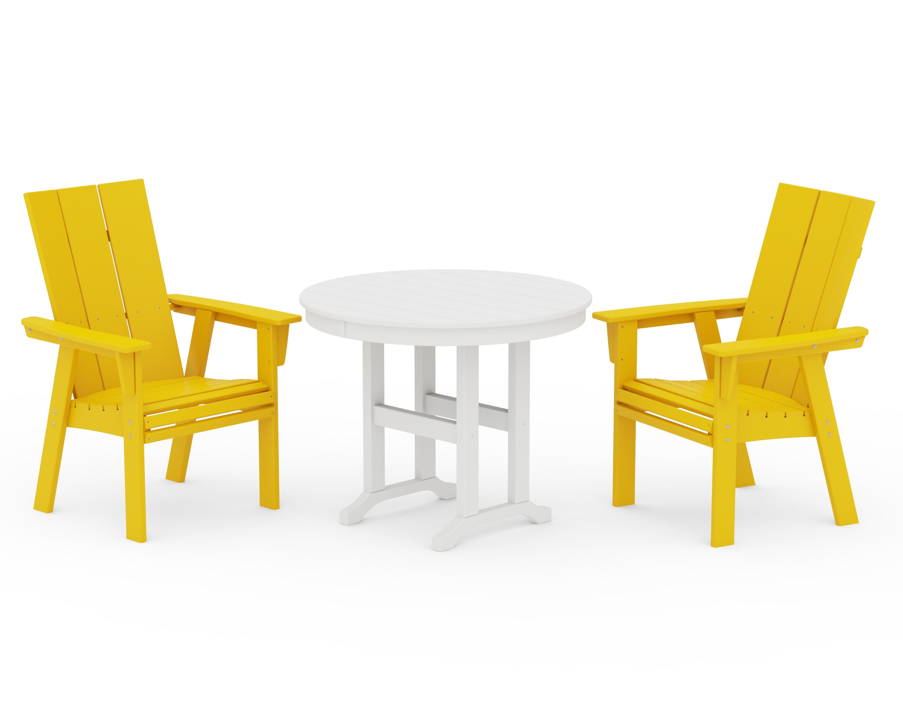 Modern Adirondack 3-Piece Round Dining Set in Lemon / White