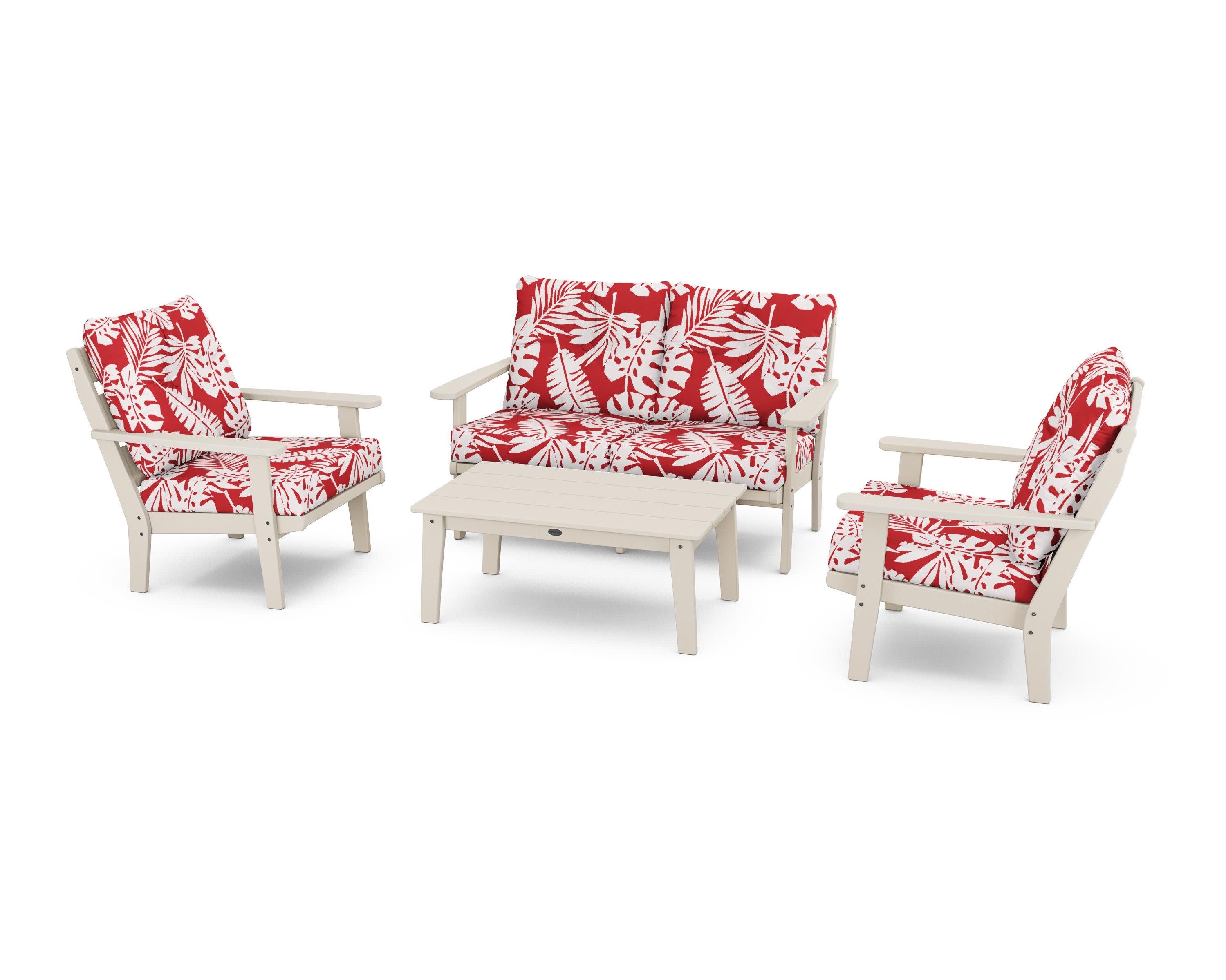 Lakeside 4-Piece Deep Seating Set in Sand / Leaf Crimson