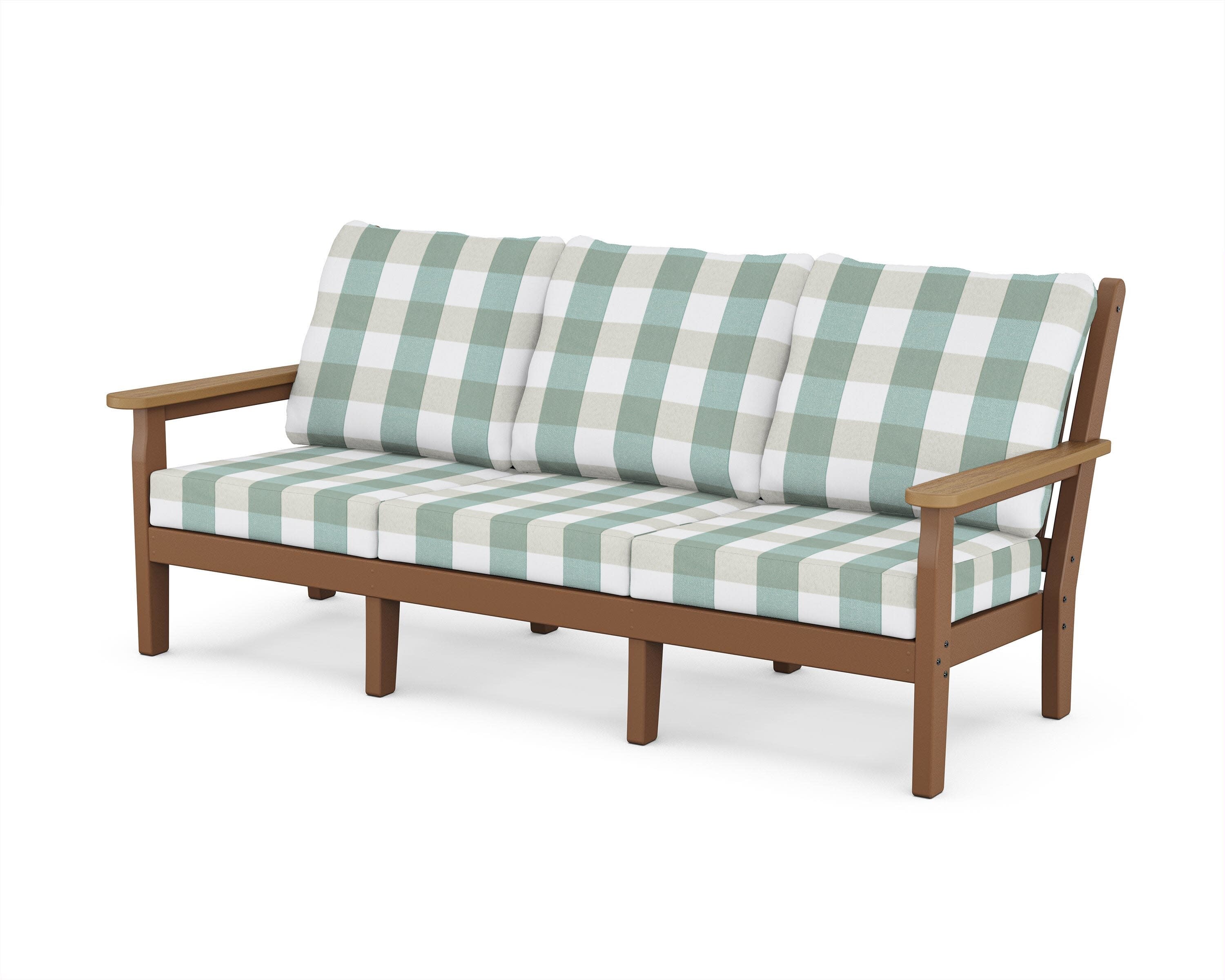 Chippendale Deep Seating Sofa in Teak / Natural / Buffalo Plaid Glacier Spa
