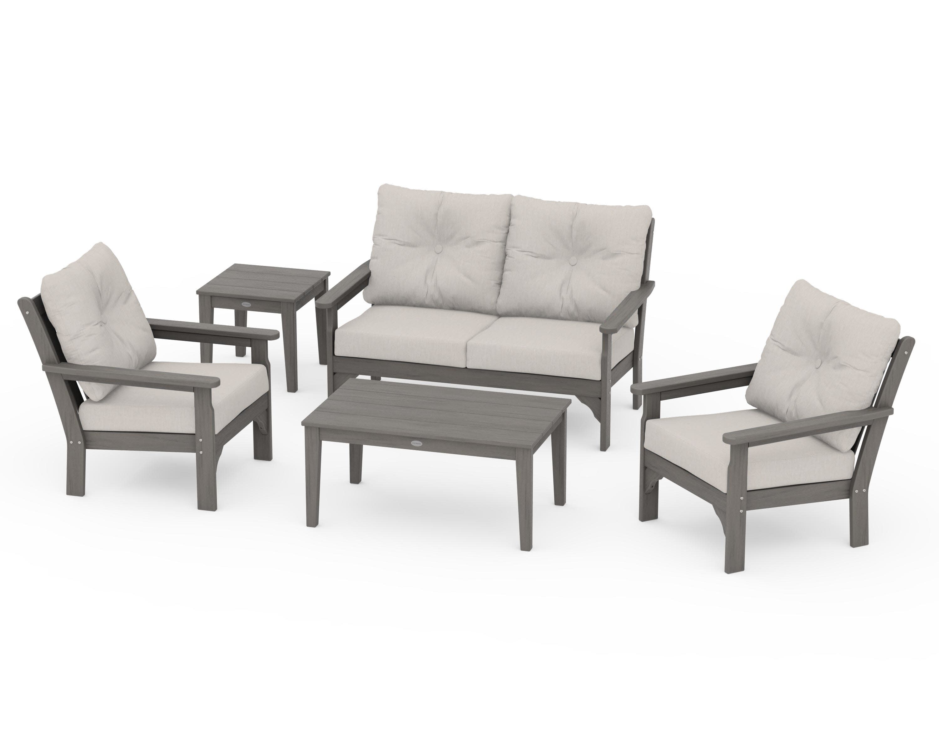 Vineyard 5-Piece Deep Seating Set in Driftwood / Cast Ash
