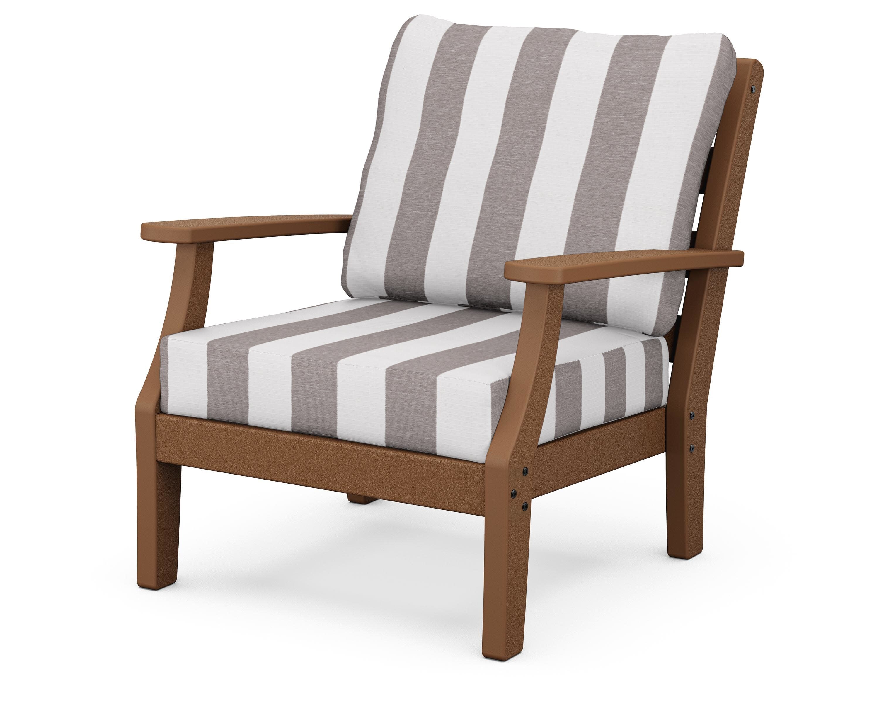 Chesapeake Deep Seating Chair in Teak / Cabana Stripe Grey Mist