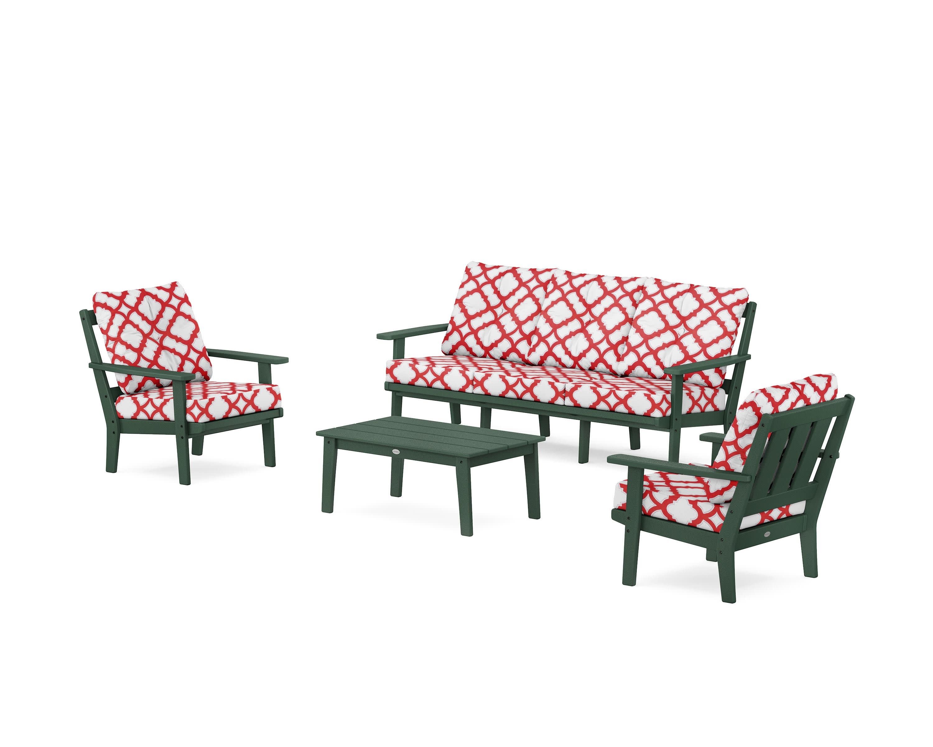 Oxford 4-Piece Deep Seating Set with Sofa in Green / Trellis Crimson