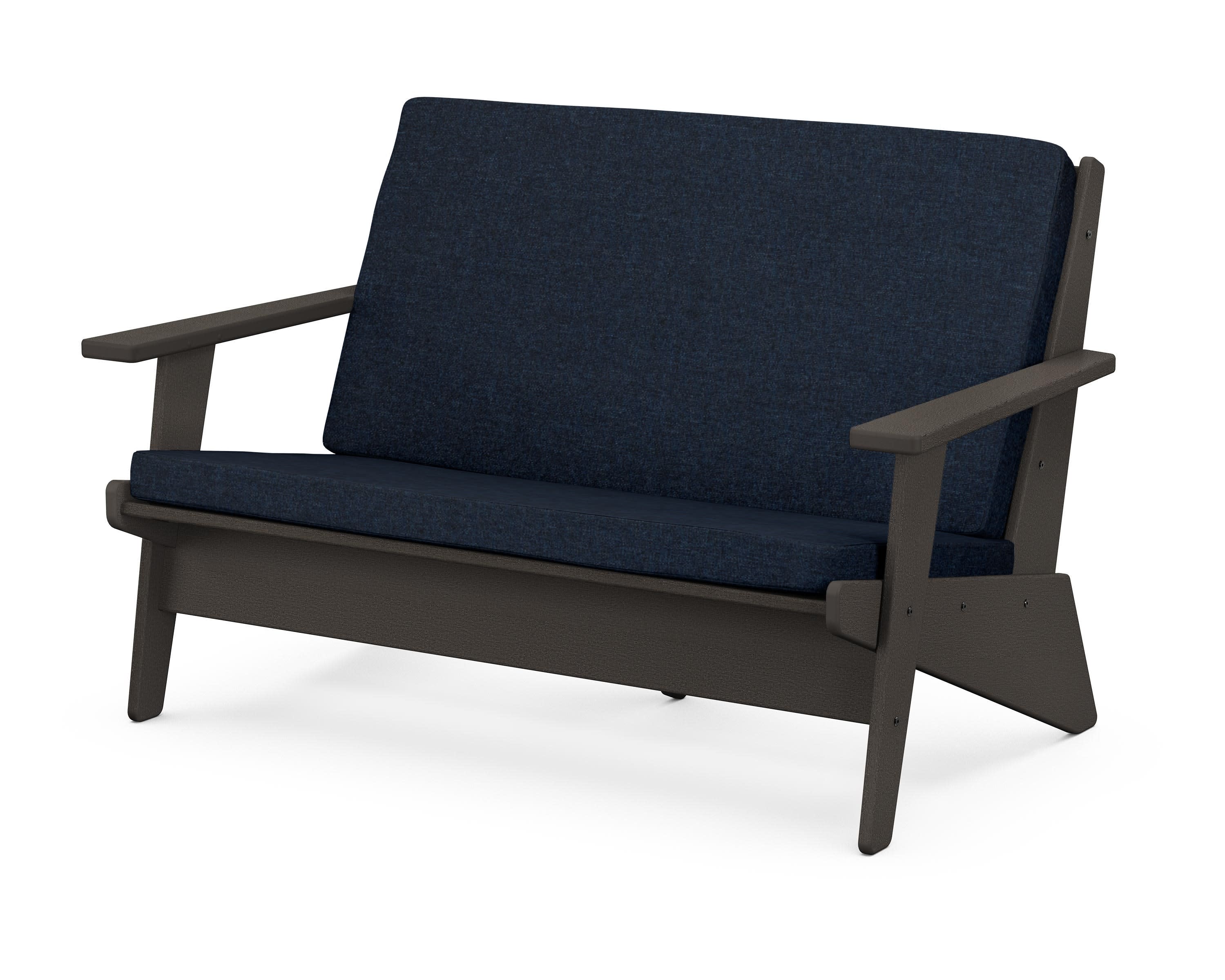 Riviera Modern Lounge Loveseat in Vintage Coffee / Marine Indigo