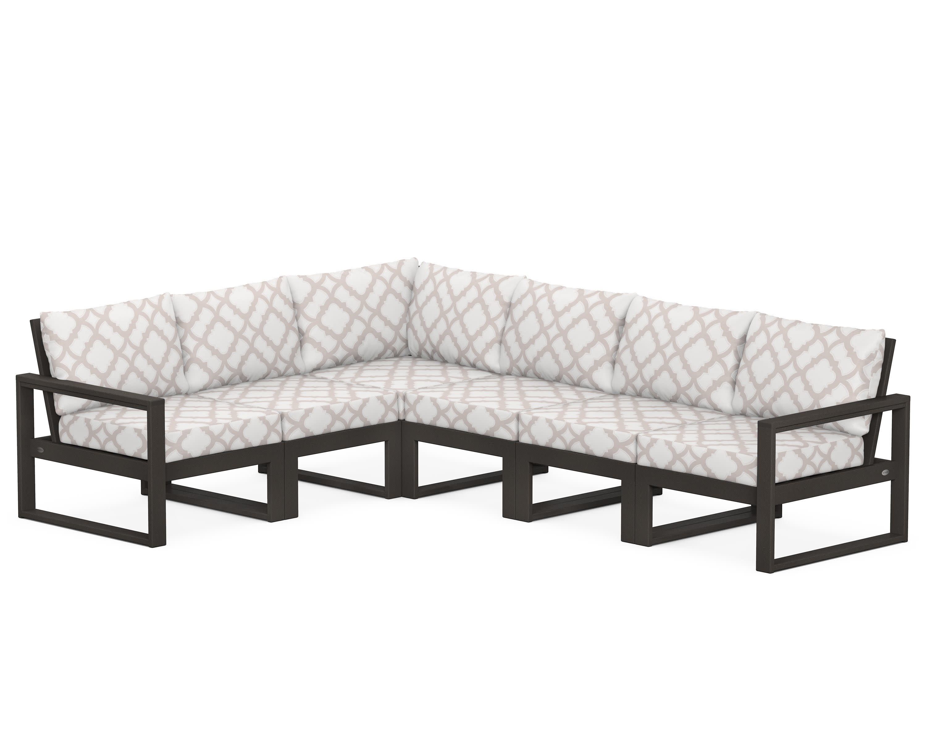 EDGE 6-Piece Modular Deep Seating Set in Vintage Coffee / Trellis Dune Burlap