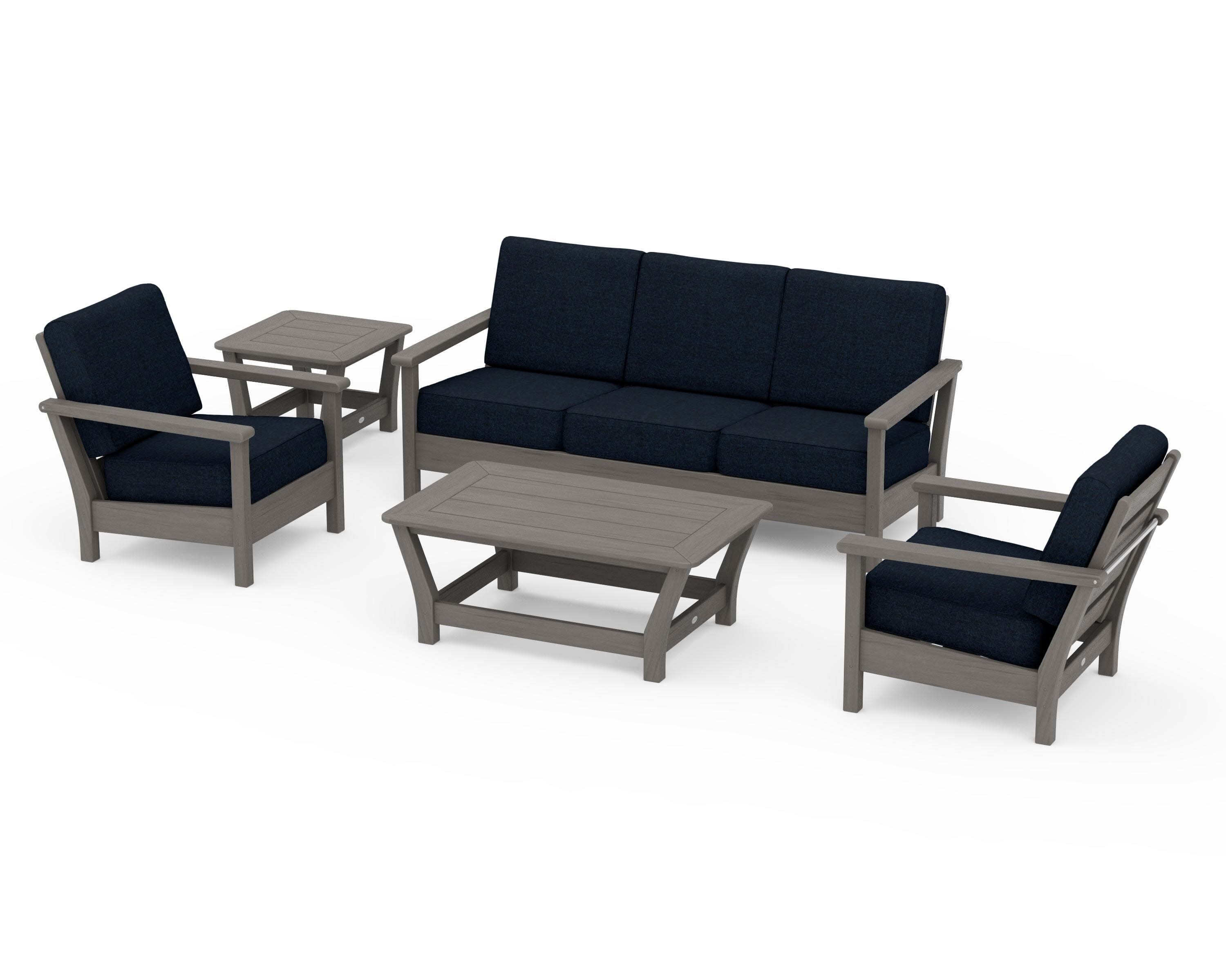 Harbour 5-Piece Deep Seating Set in Driftwood / Marine Indigo