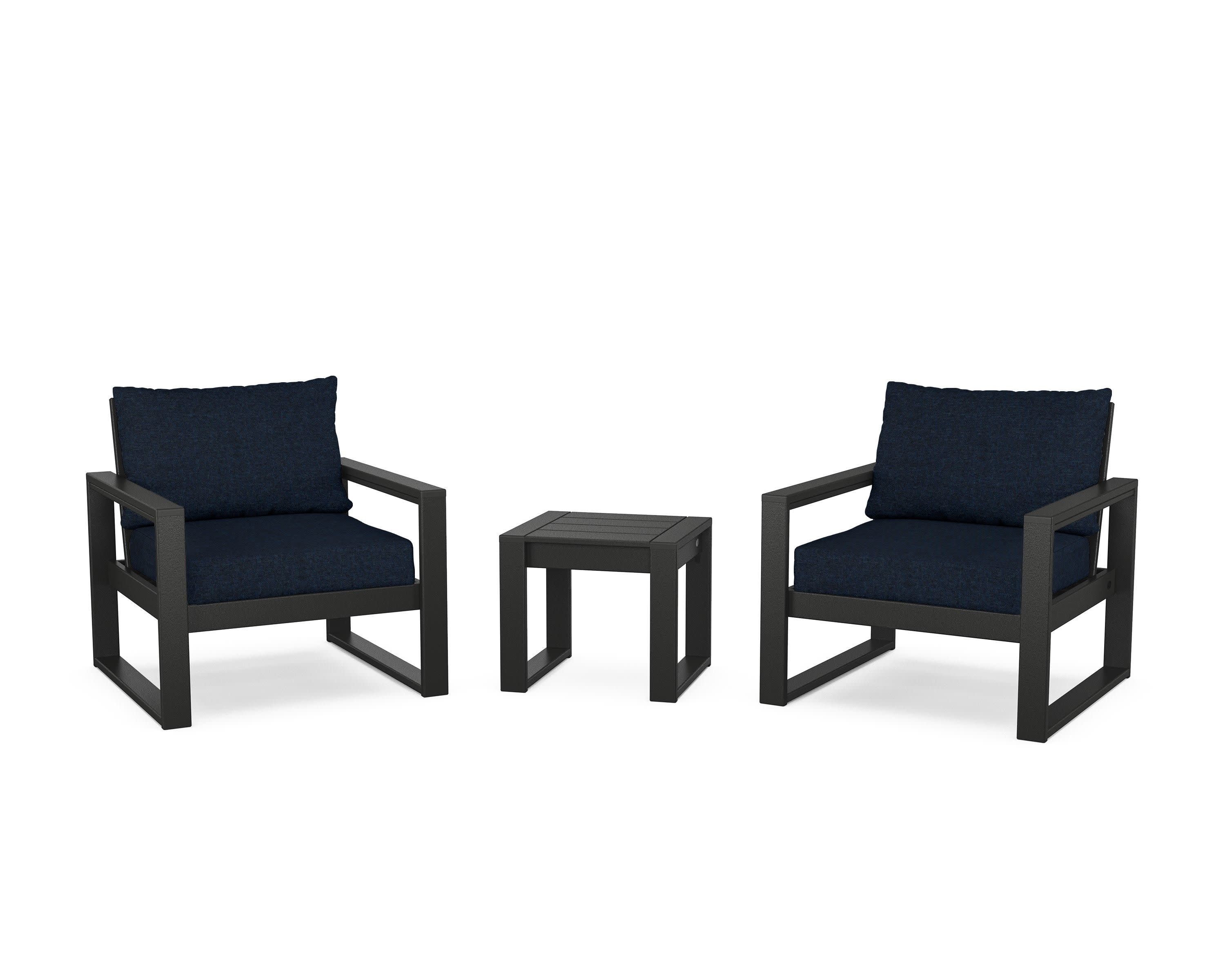 EDGE Sectional 3-Piece Deep Seating Set in Black / Marine Indigo