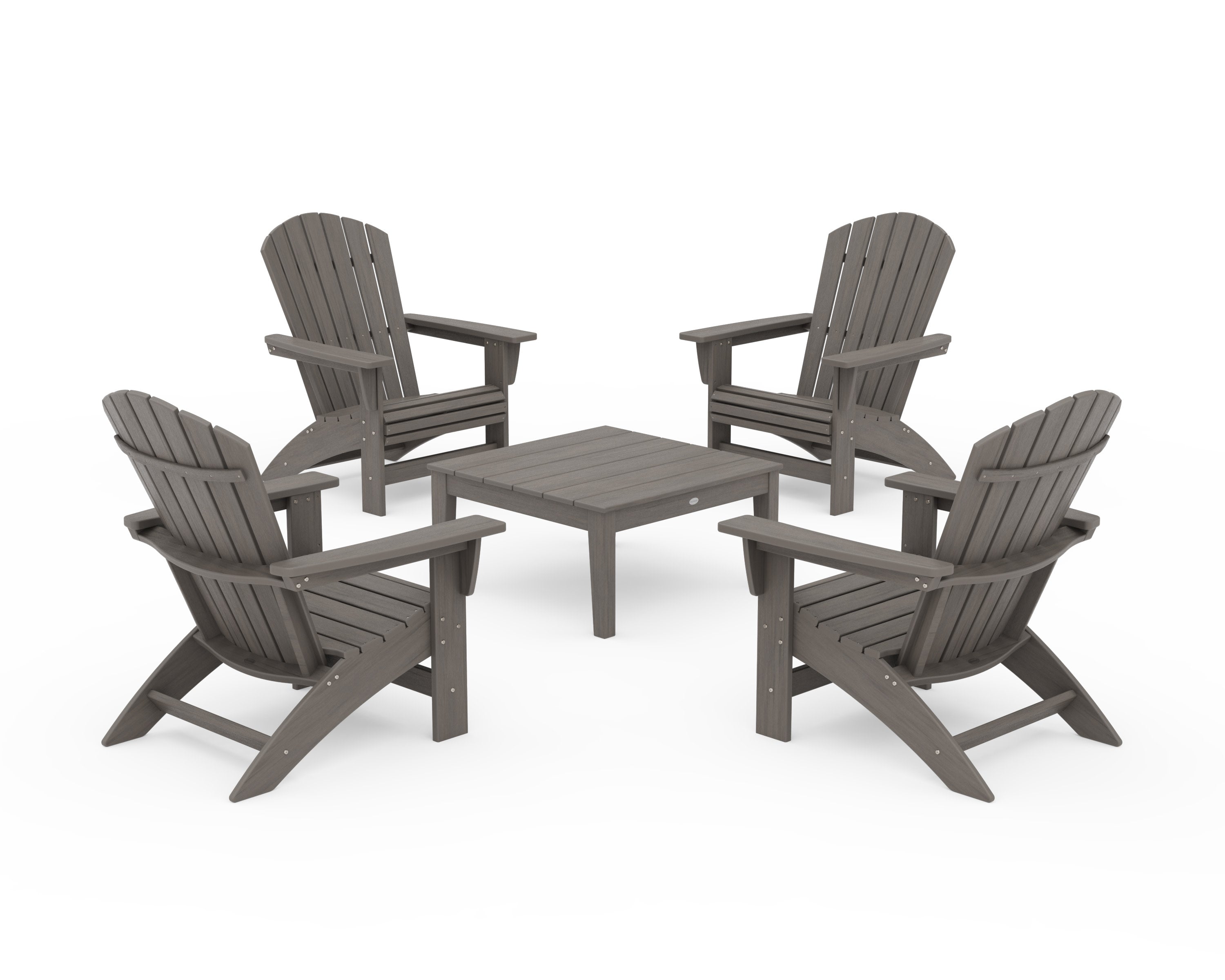 5-Piece Nautical Grand Adirondack Chair Conversation Group in Driftwood
