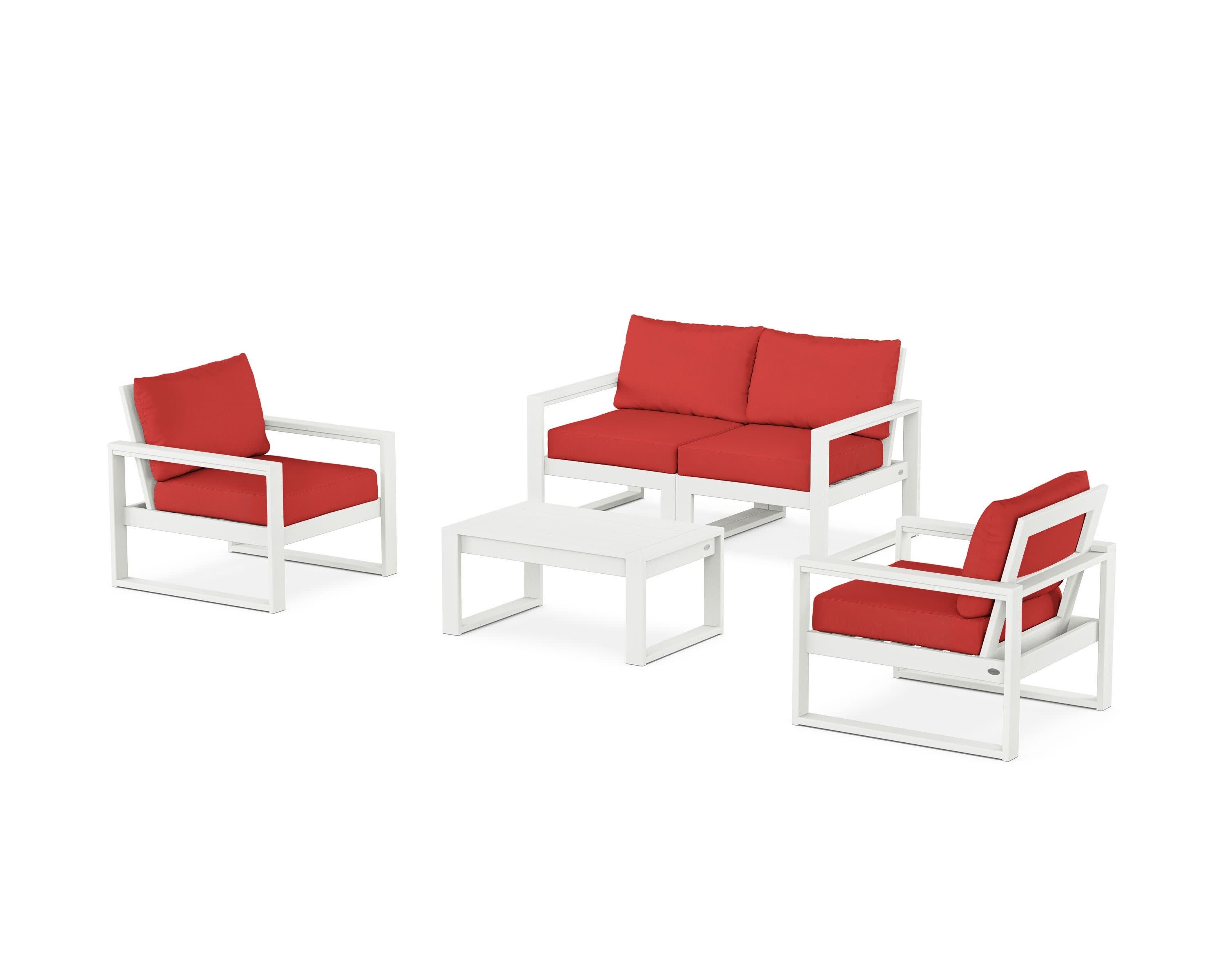 EDGE Sectional 4-Piece Deep Seating Set with Loveseat in Vintage White / Crimson Linen