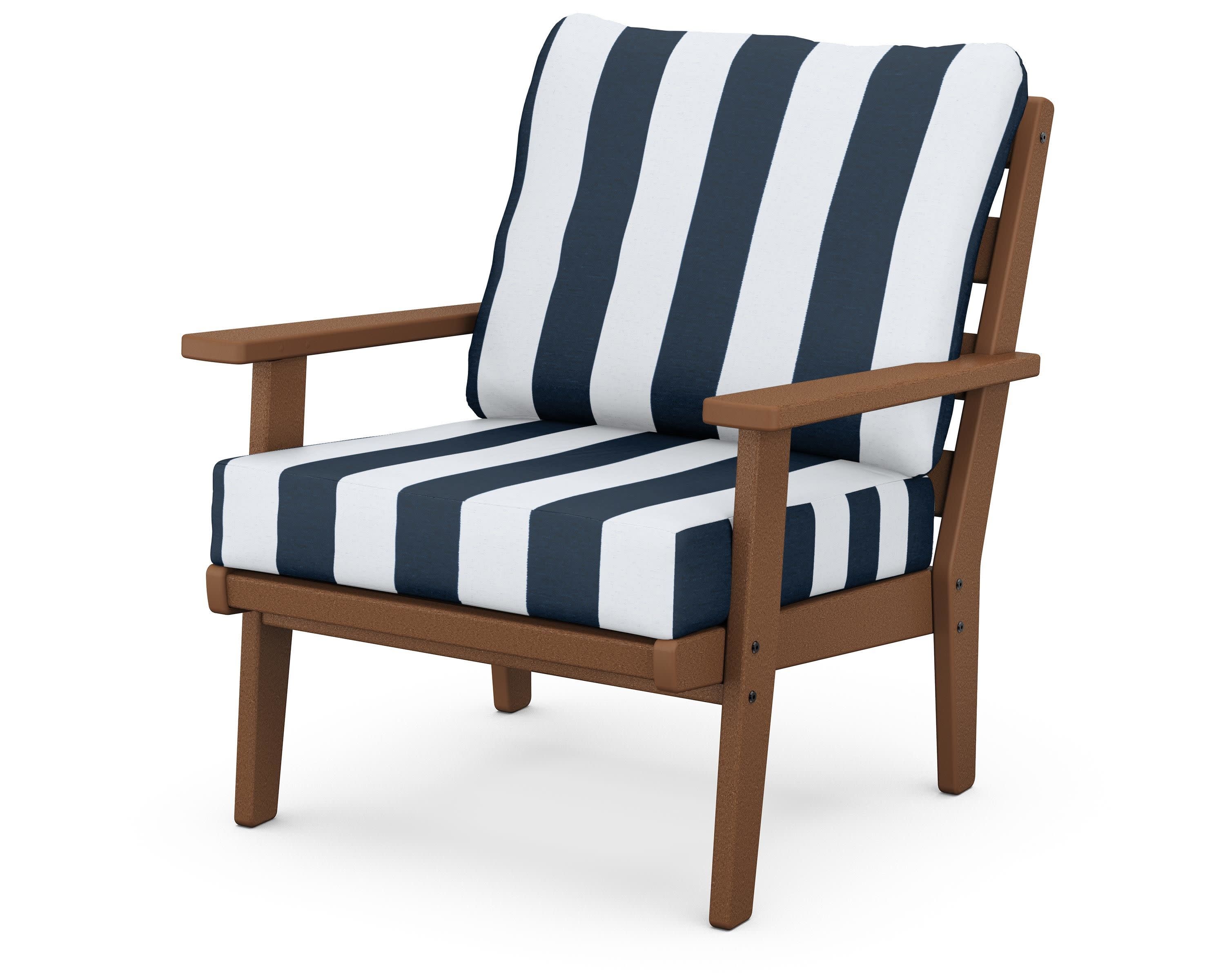 Grant Park Deep Seating Chair in Teak / Cabana Stripe Marine Indigo