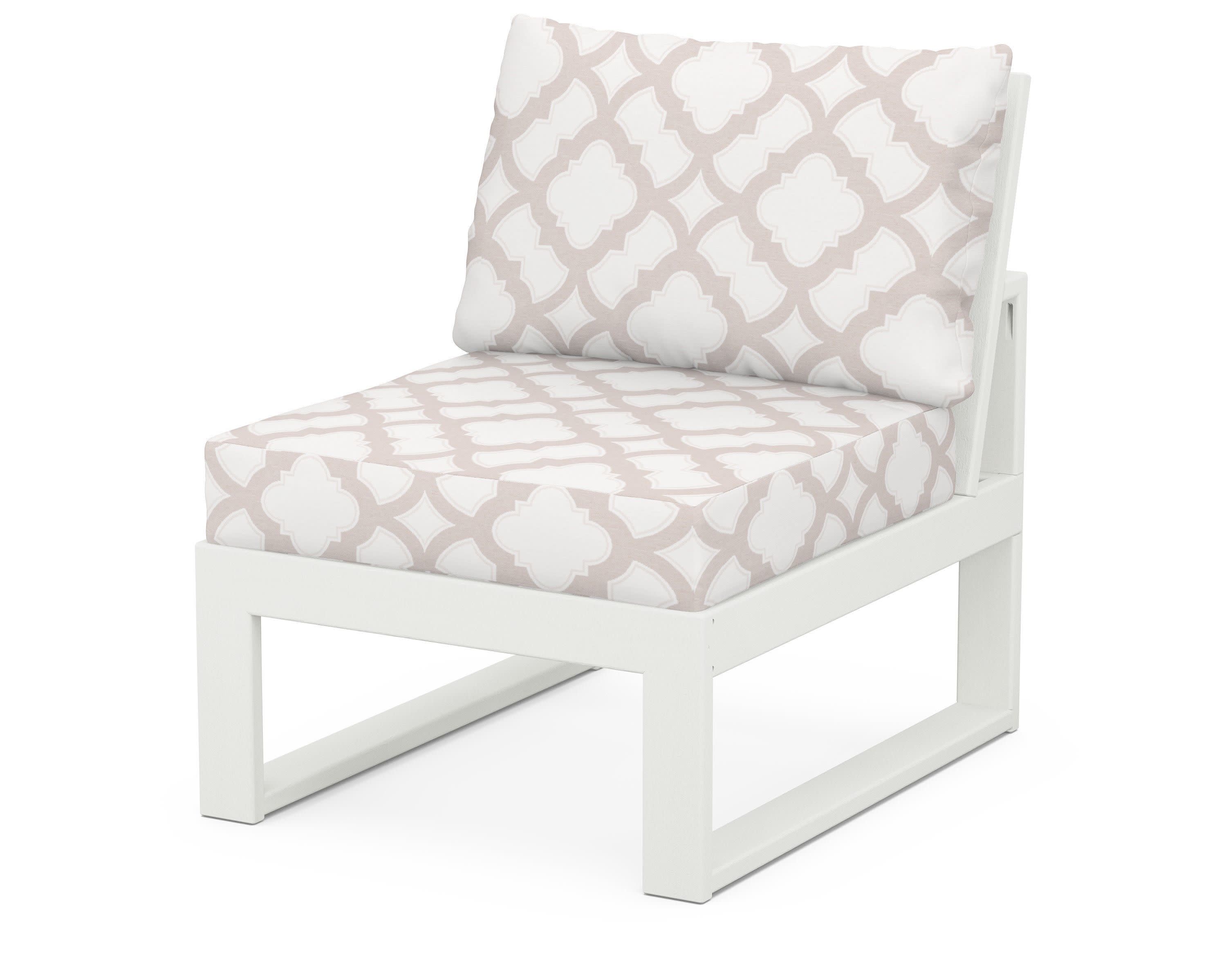 Modular Armless Chair in Vintage White / Trellis Dune Burlap