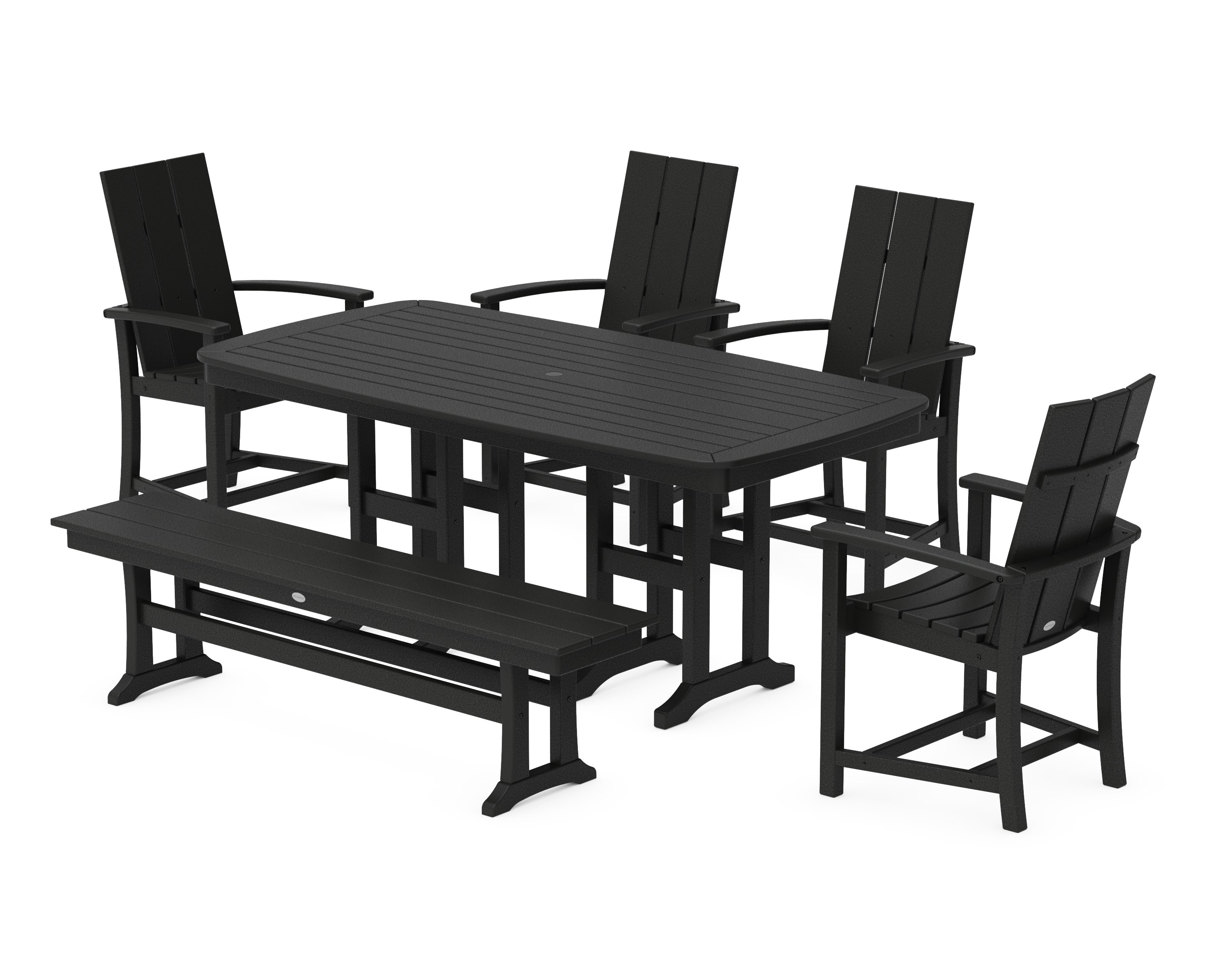 Modern Adirondack 6-Piece Dining Set with Bench in Black