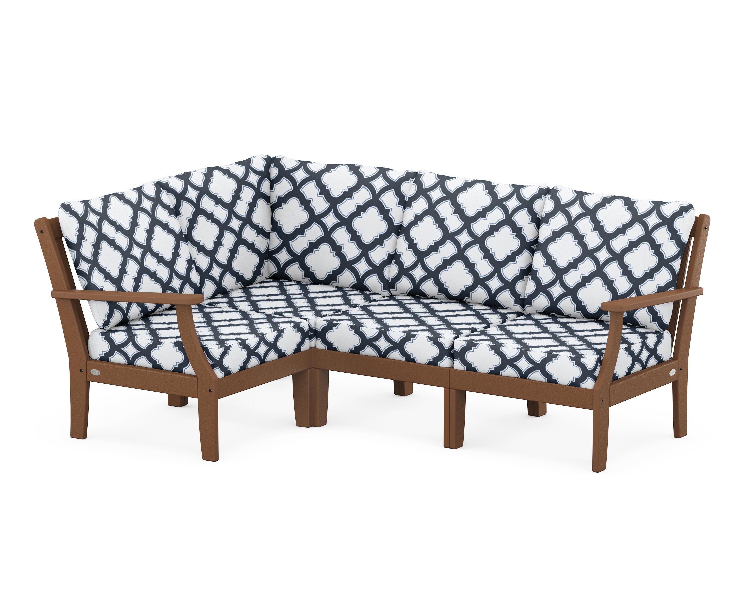 Braxton Modular 4-Piece Deep Seating Set in Teak / Trellis Marine Indigo