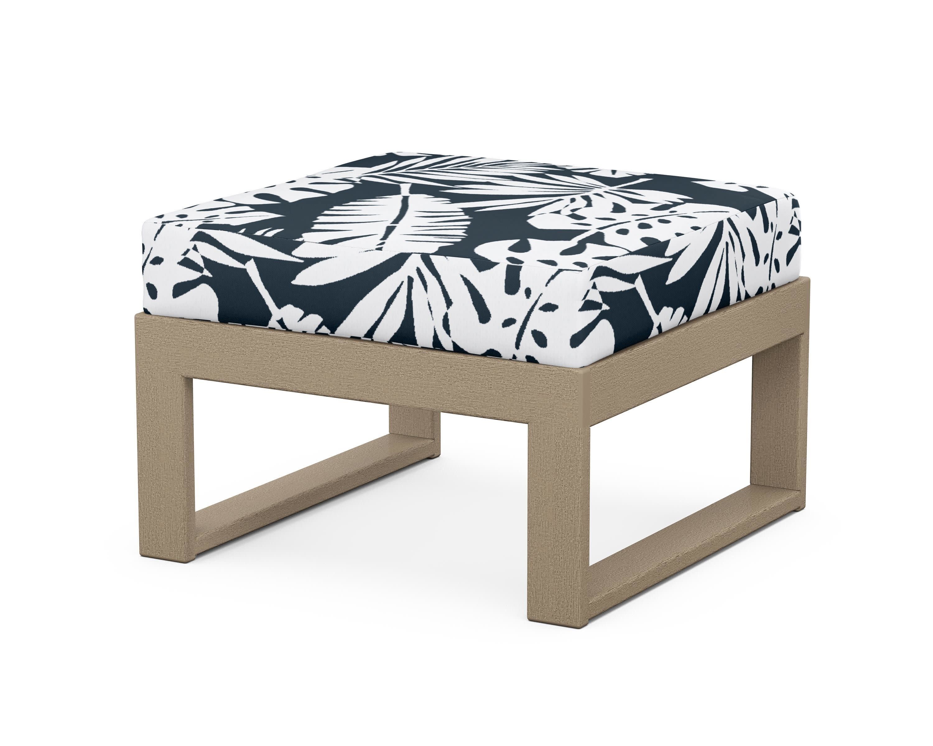 Modular Ottoman - Modern in Vintage Sahara / Leaf Marine Indigo