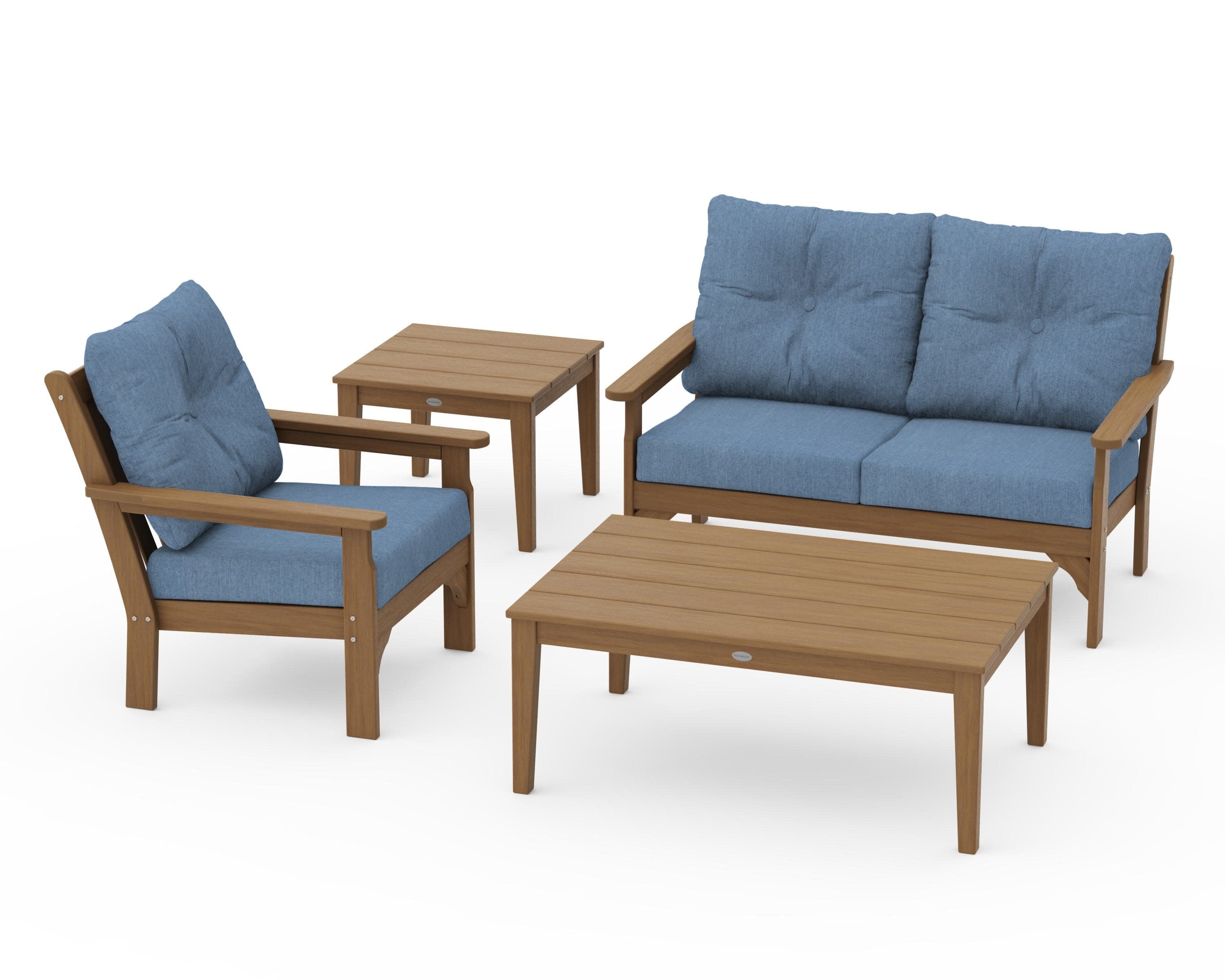 Vineyard 4-Piece Deep Seating Set in Natural / Sky Blue