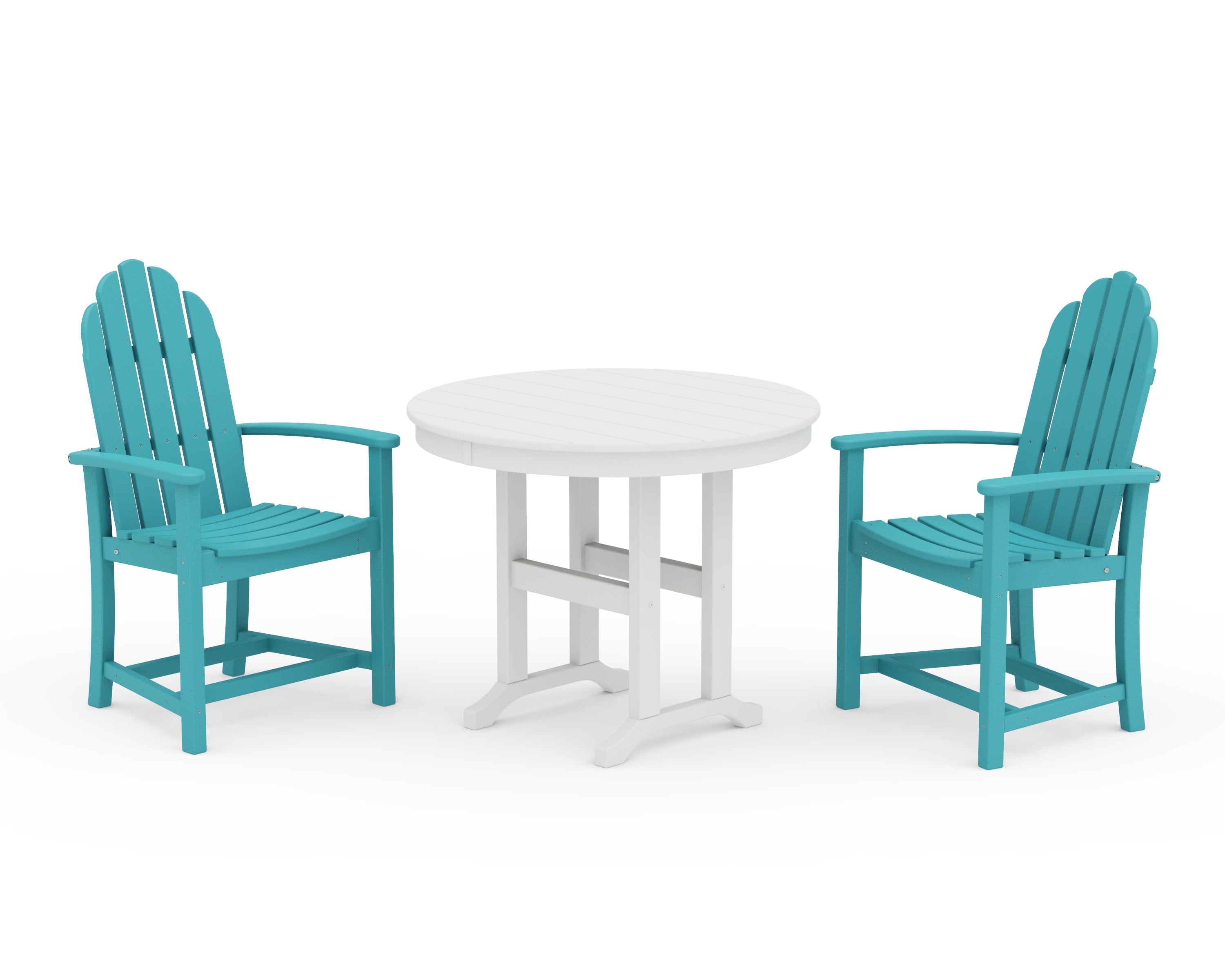 Classic Adirondack 3-Piece Round Dining Set in Aruba / White