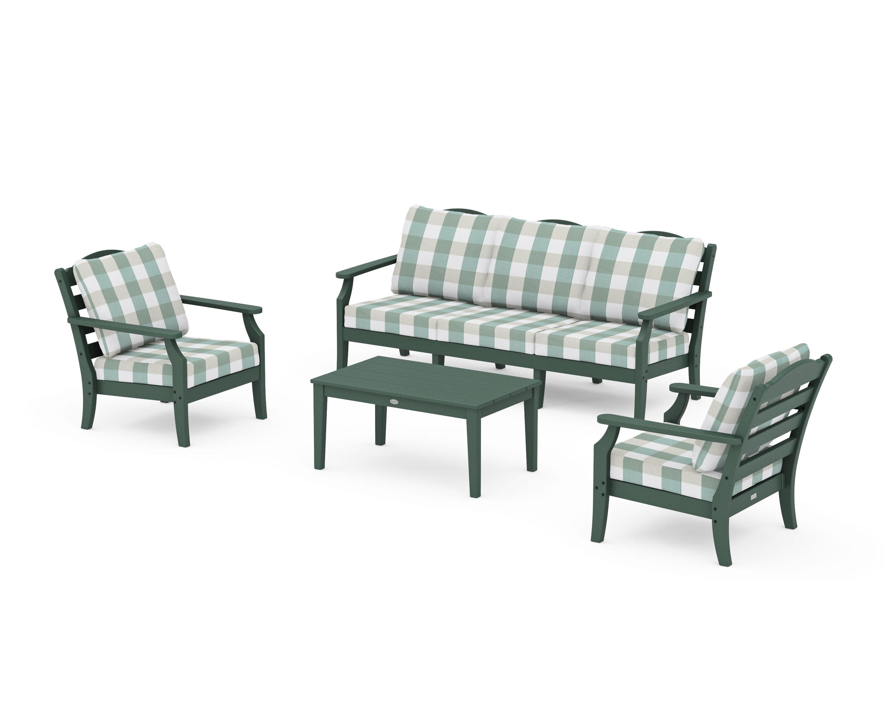 Savannah 4-Piece Deep Seating Set with Sofa in Green / Buffalo Plaid Glacier Spa