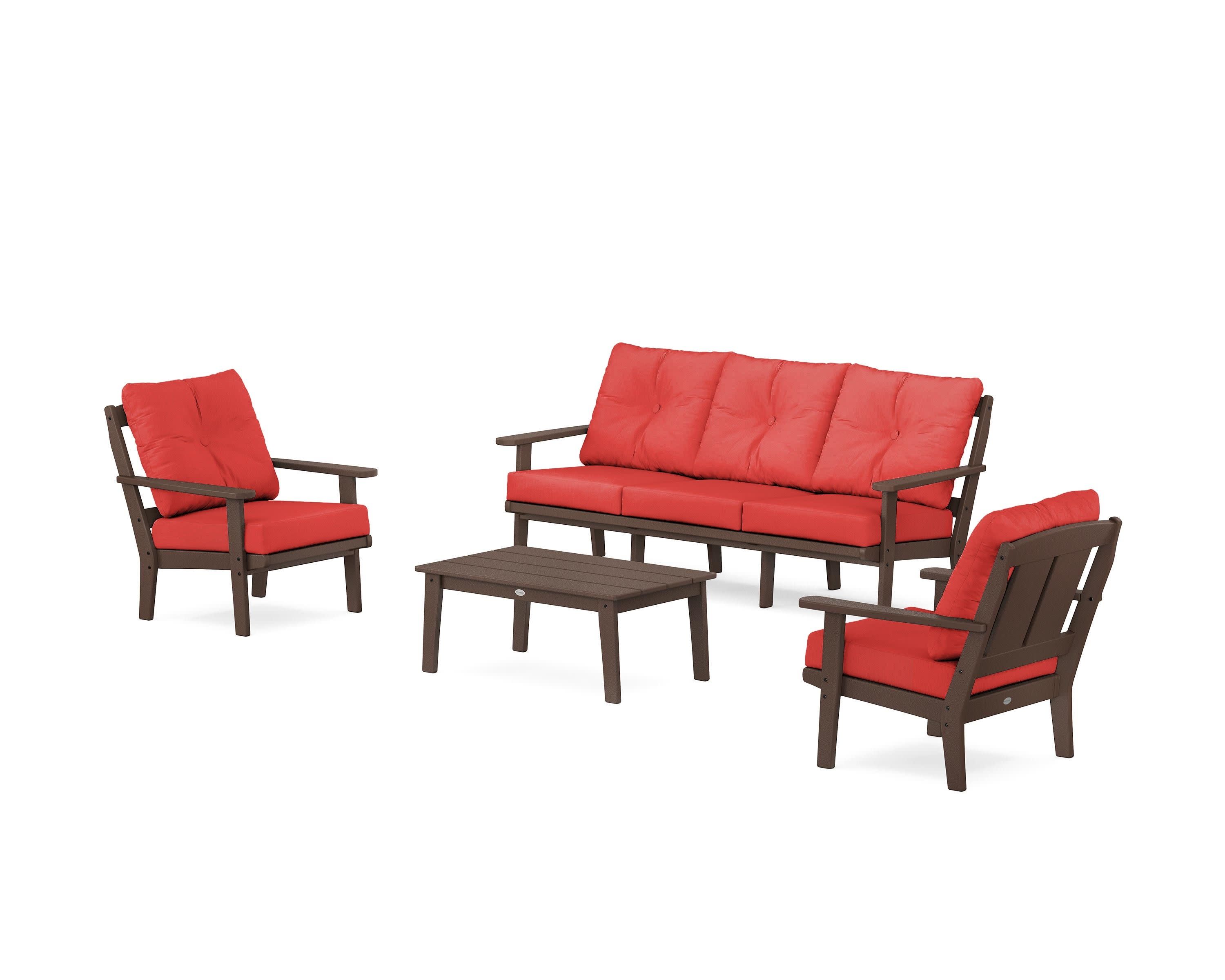 Mission 4-Piece Deep Seating Set with Sofa in Mahogany / Crimson Linen