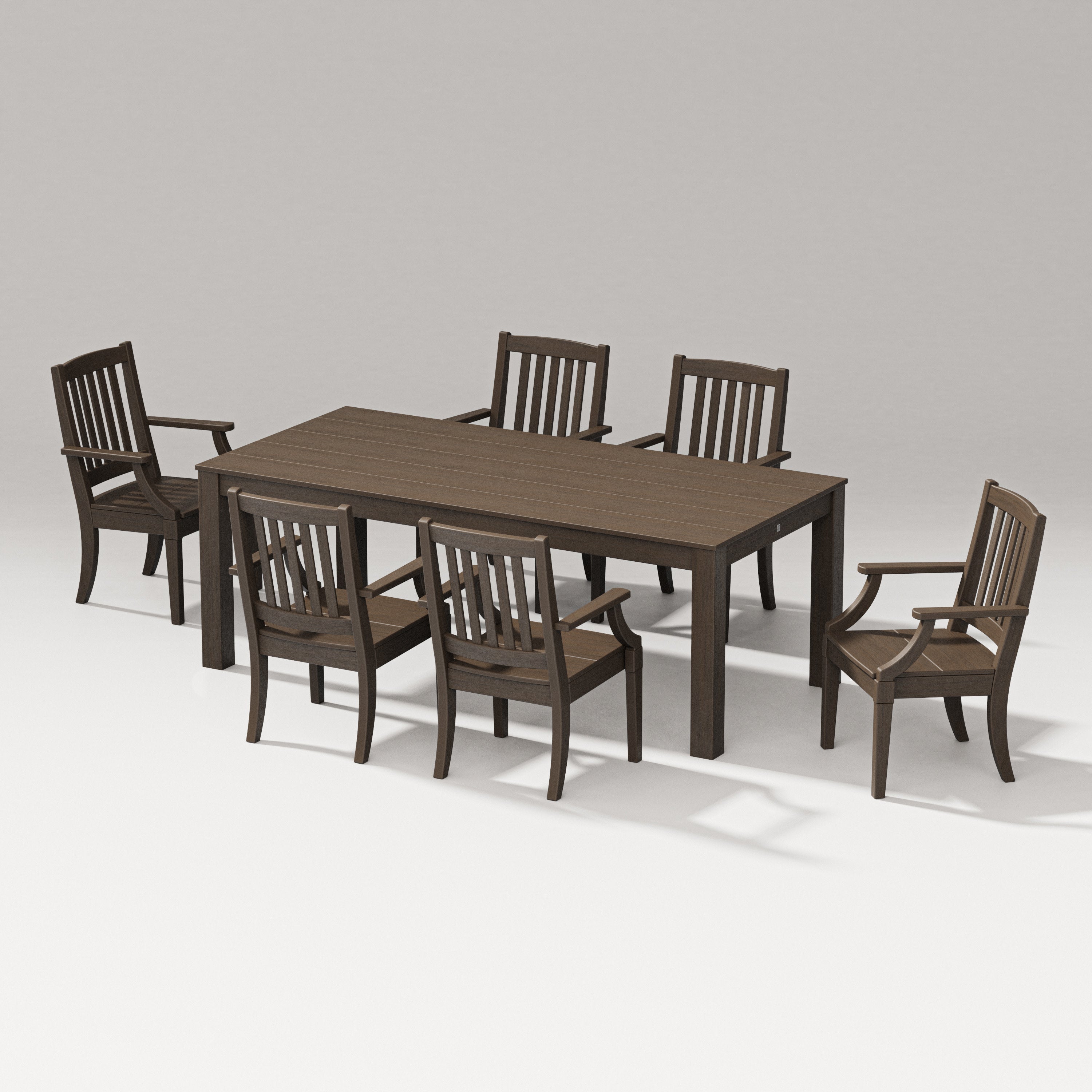 Estate Arm Chair 7-Piece Parsons Table Dining Set in Kona