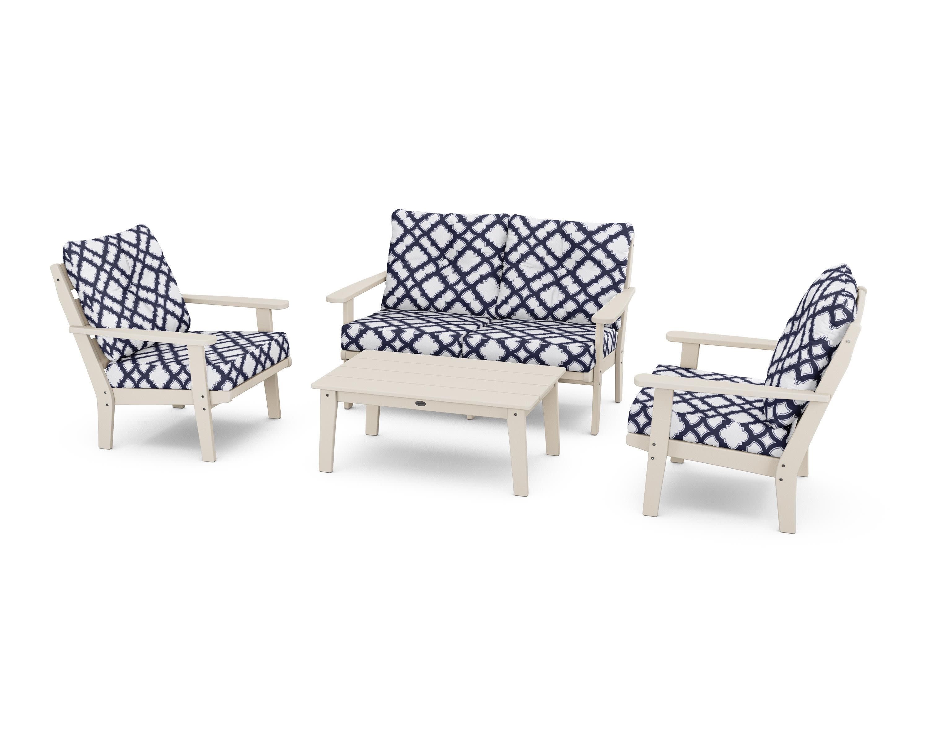 Lakeside 4-Piece Deep Seating Set in Sand / Trellis Navy