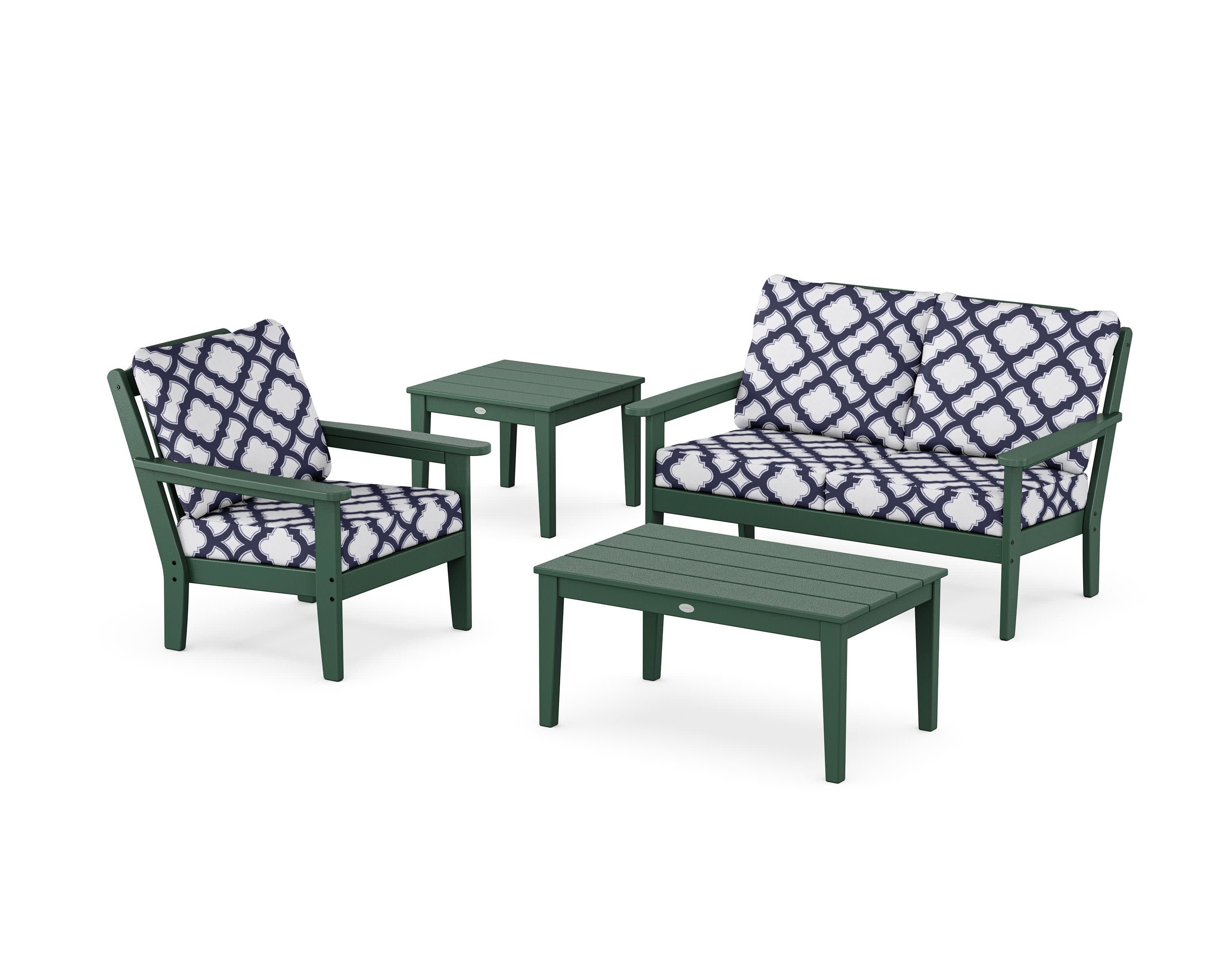 Wovendale 4-Piece Deep Seating Set in Green / Trellis Navy