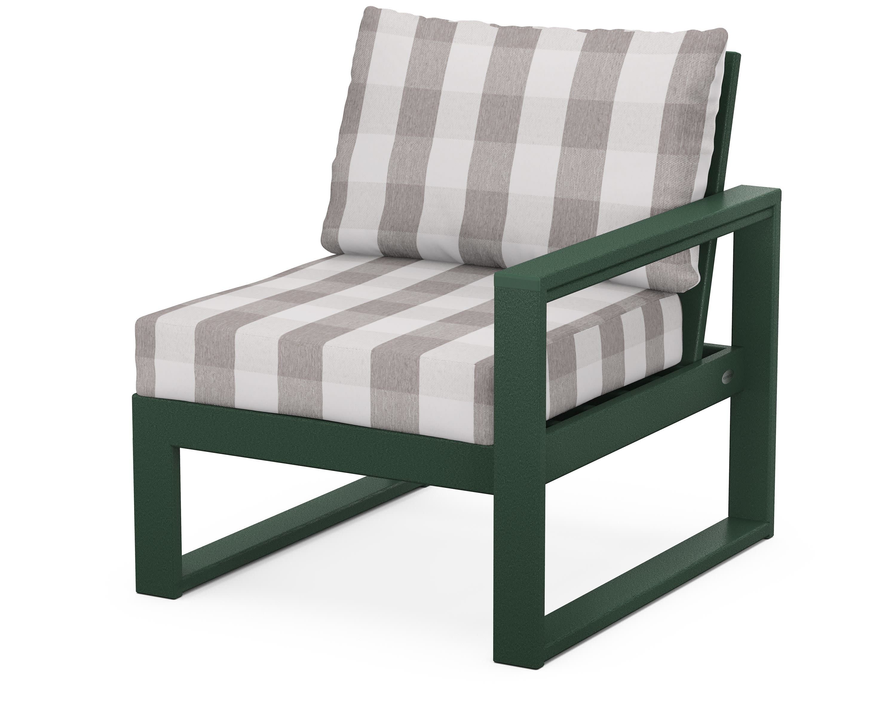EDGE Modular Right Arm Chair in Green / Buffalo Plaid Grey Mist