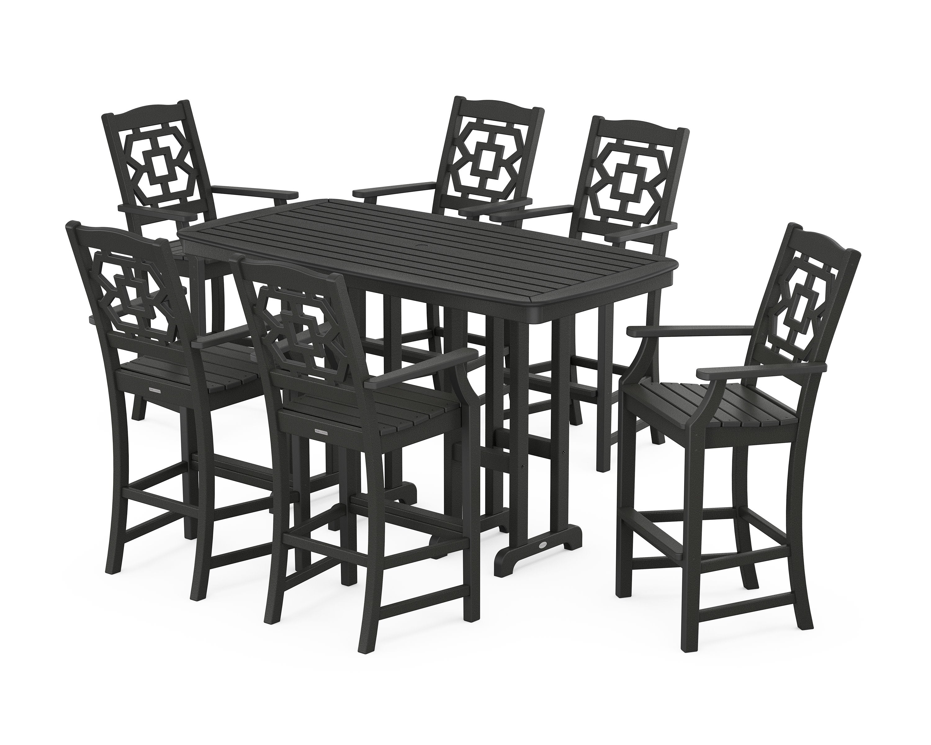 Chinoiserie Arm Chair 7-Piece Bar Set in Black