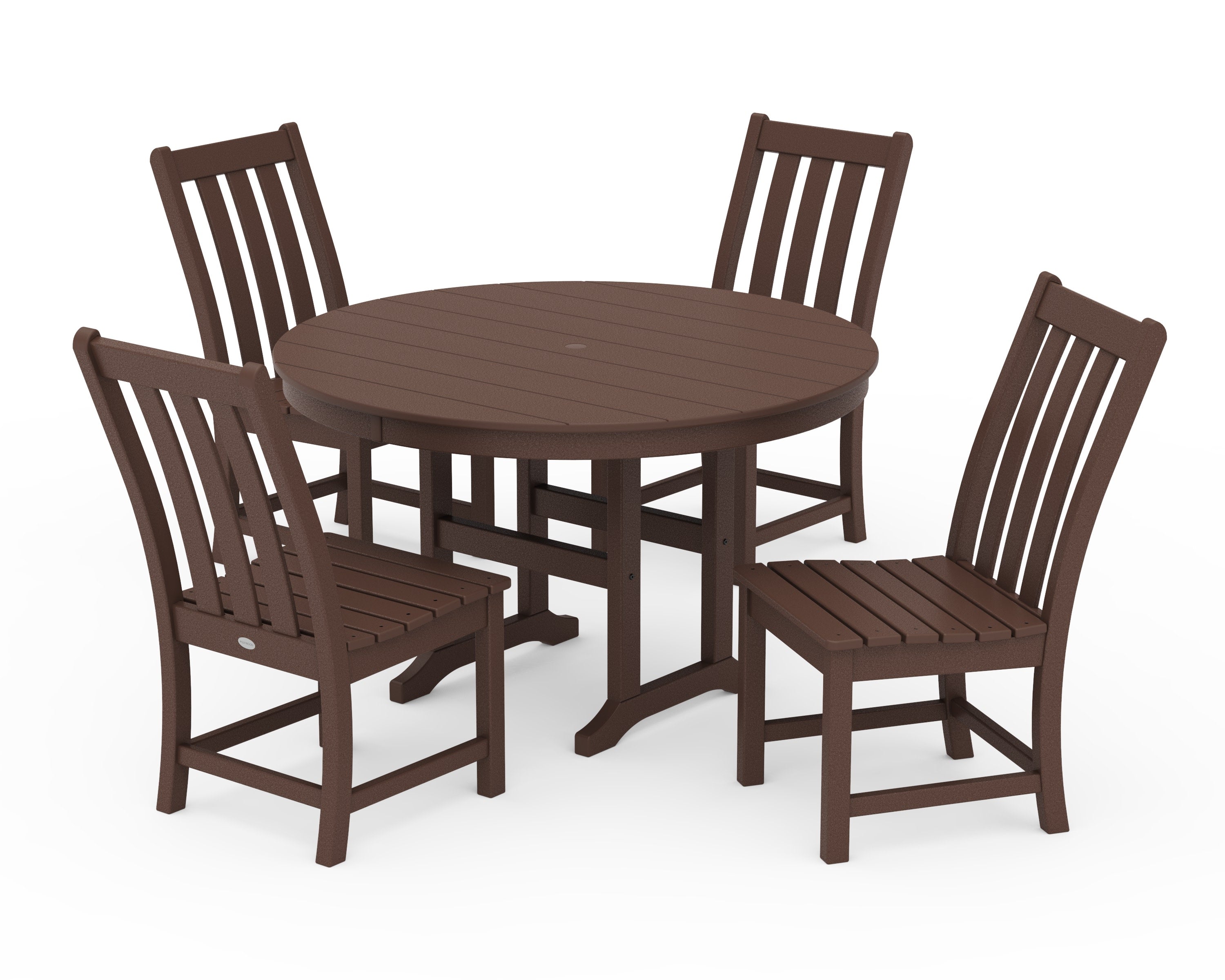 Vineyard 5-Piece Round Farmhouse Side Chair Dining Set in Mahogany