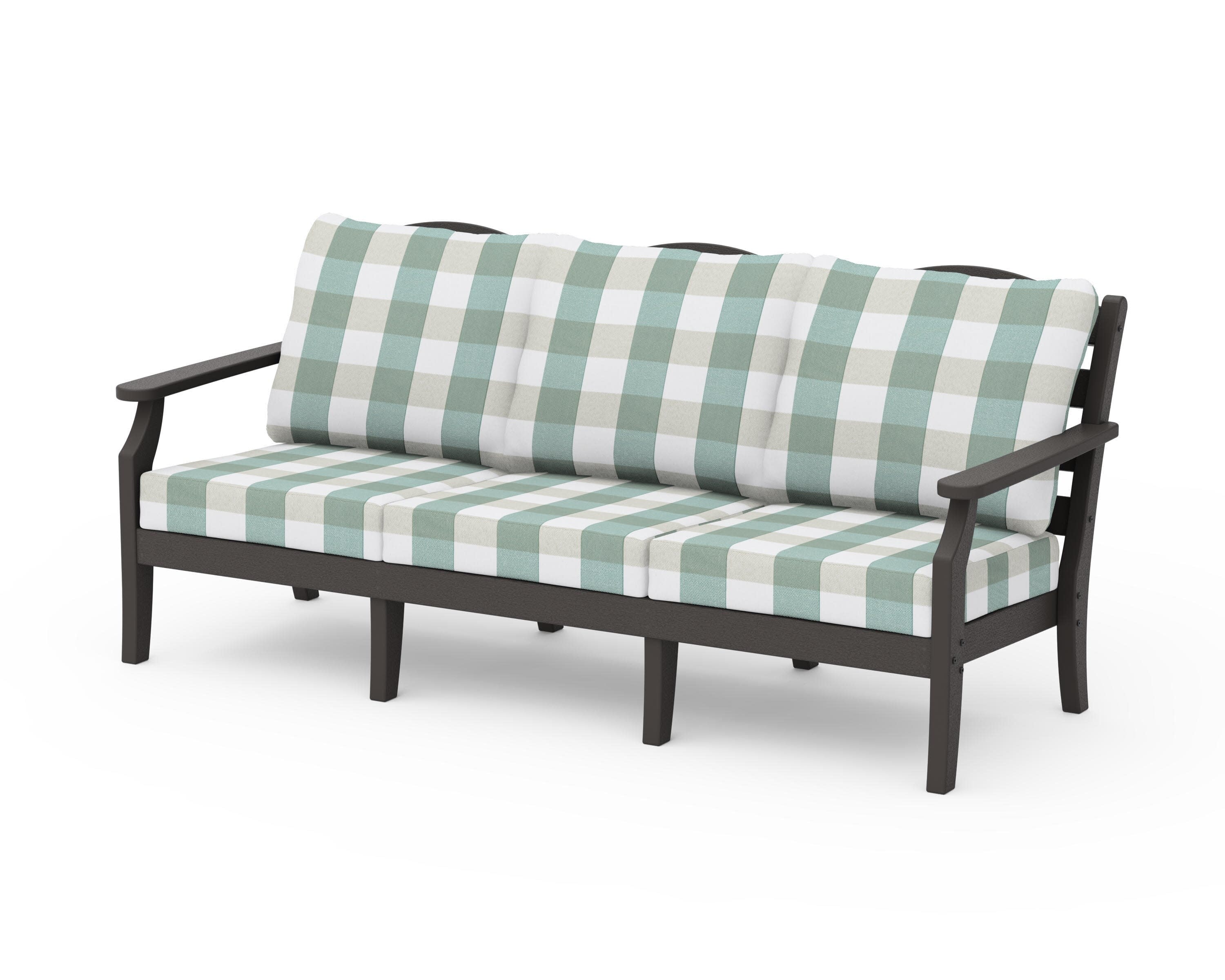 Savannah Deep Seating Sofa in Vintage Coffee / Buffalo Plaid Glacier Spa