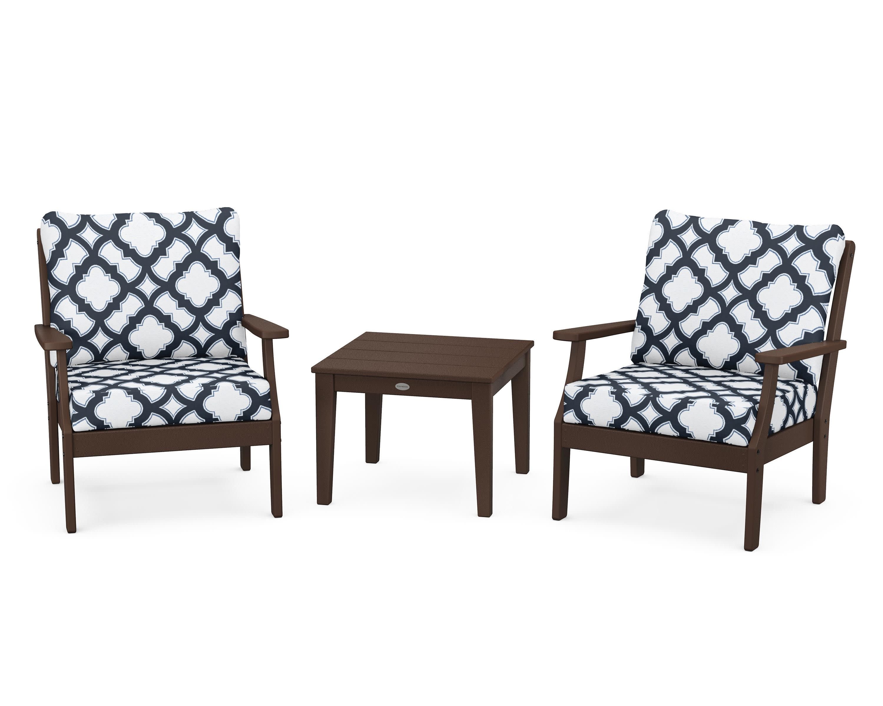 Braxton 3-Piece Deep Seating Set in Mahogany / Trellis Marine Indigo