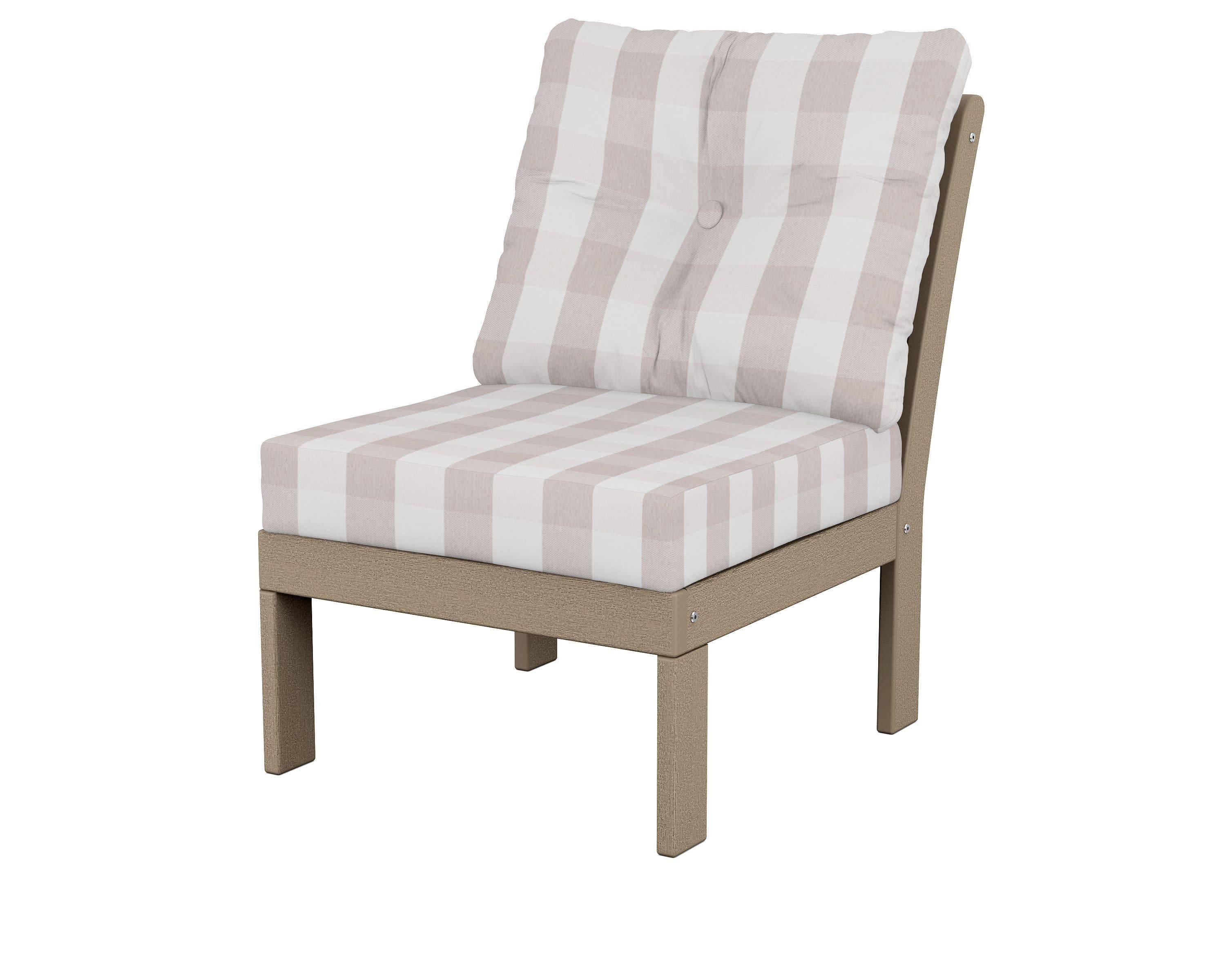 Vineyard Modular Armless Chair in Vintage Sahara / Buffalo Plaid Dune Burlap