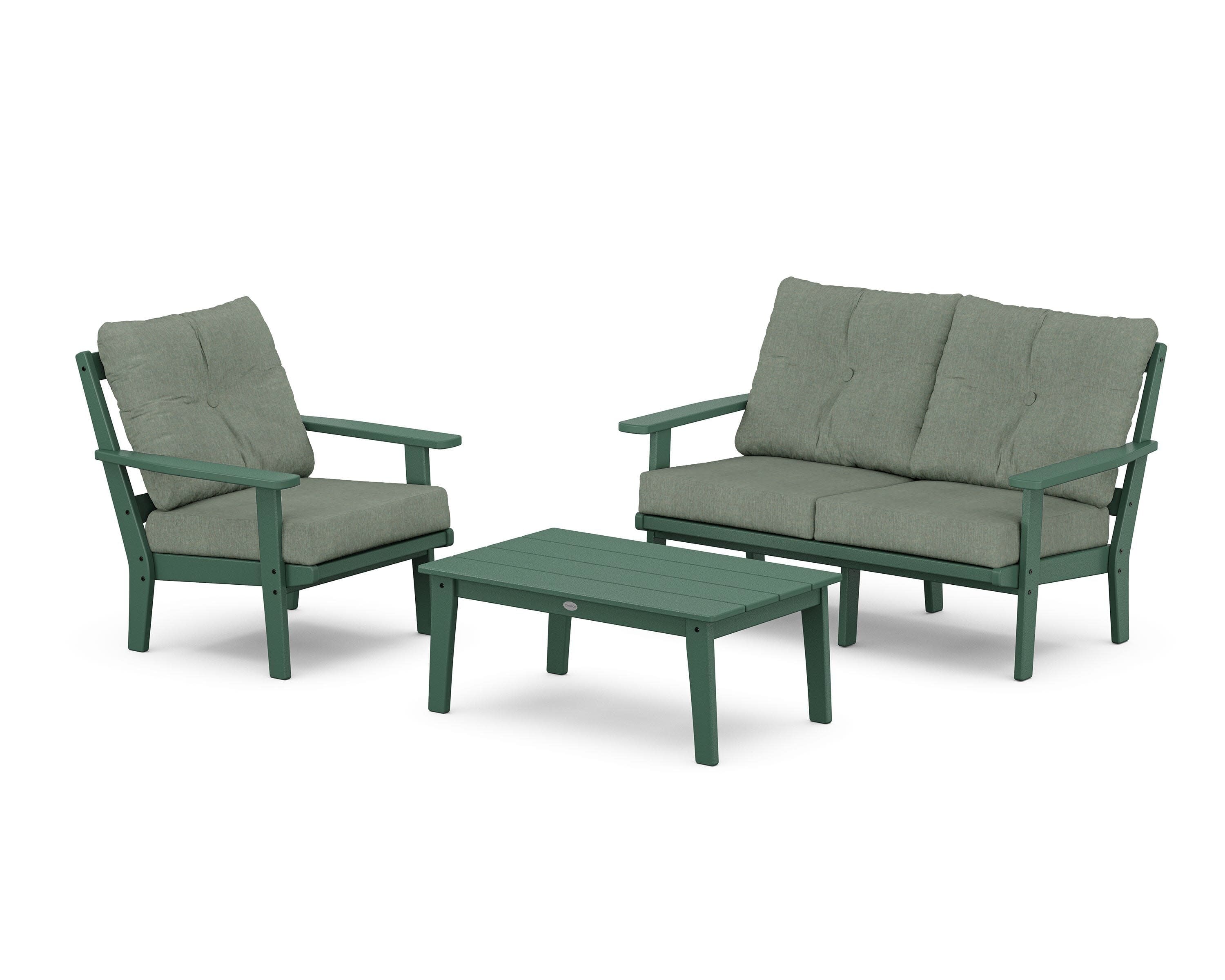 Oxford 3-Piece Deep Seating Set with Loveseat in Green / Cast Sage