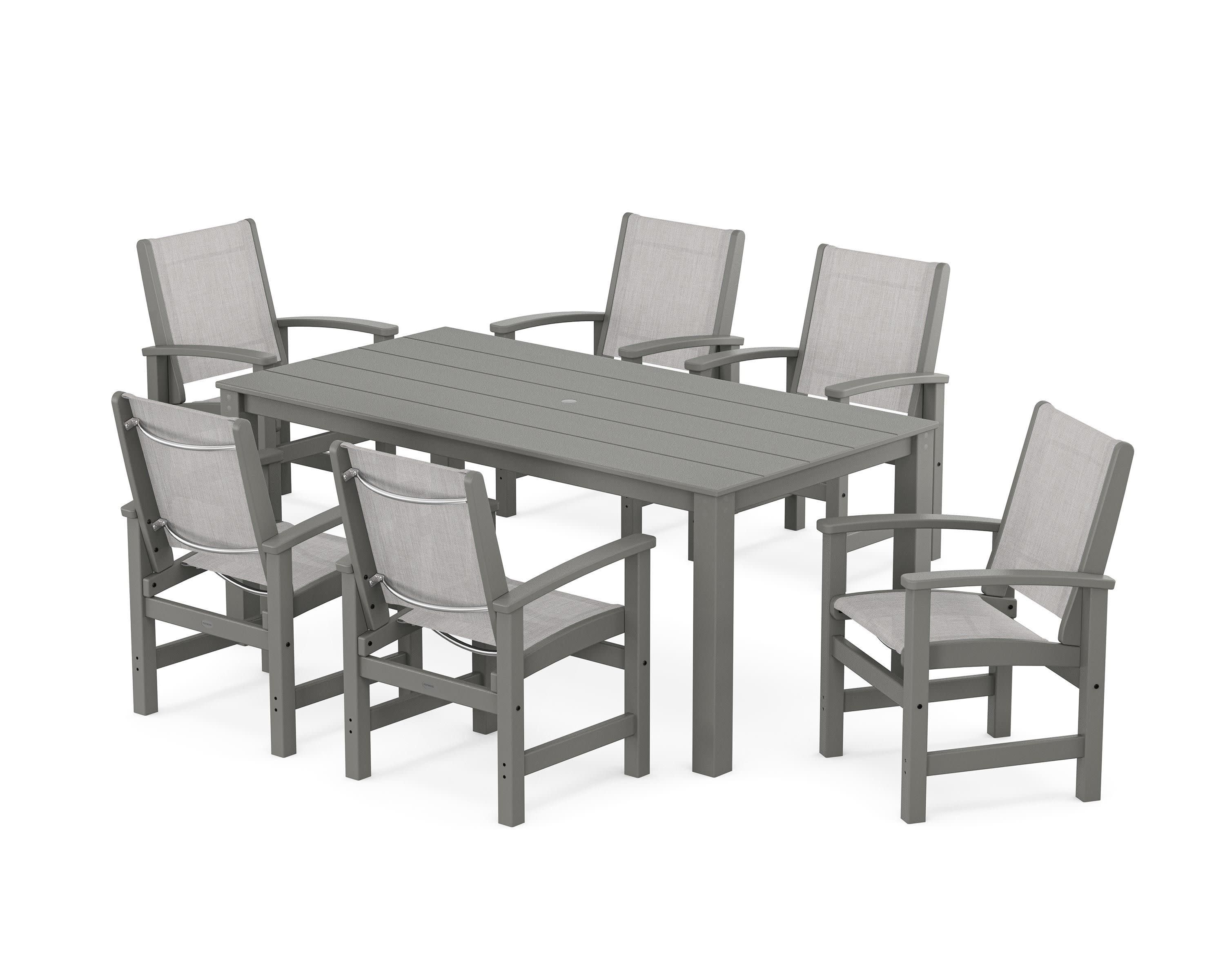 Coastal 7-Piece Parsons Dining Set in Sand / Dupioni Apricot Sling