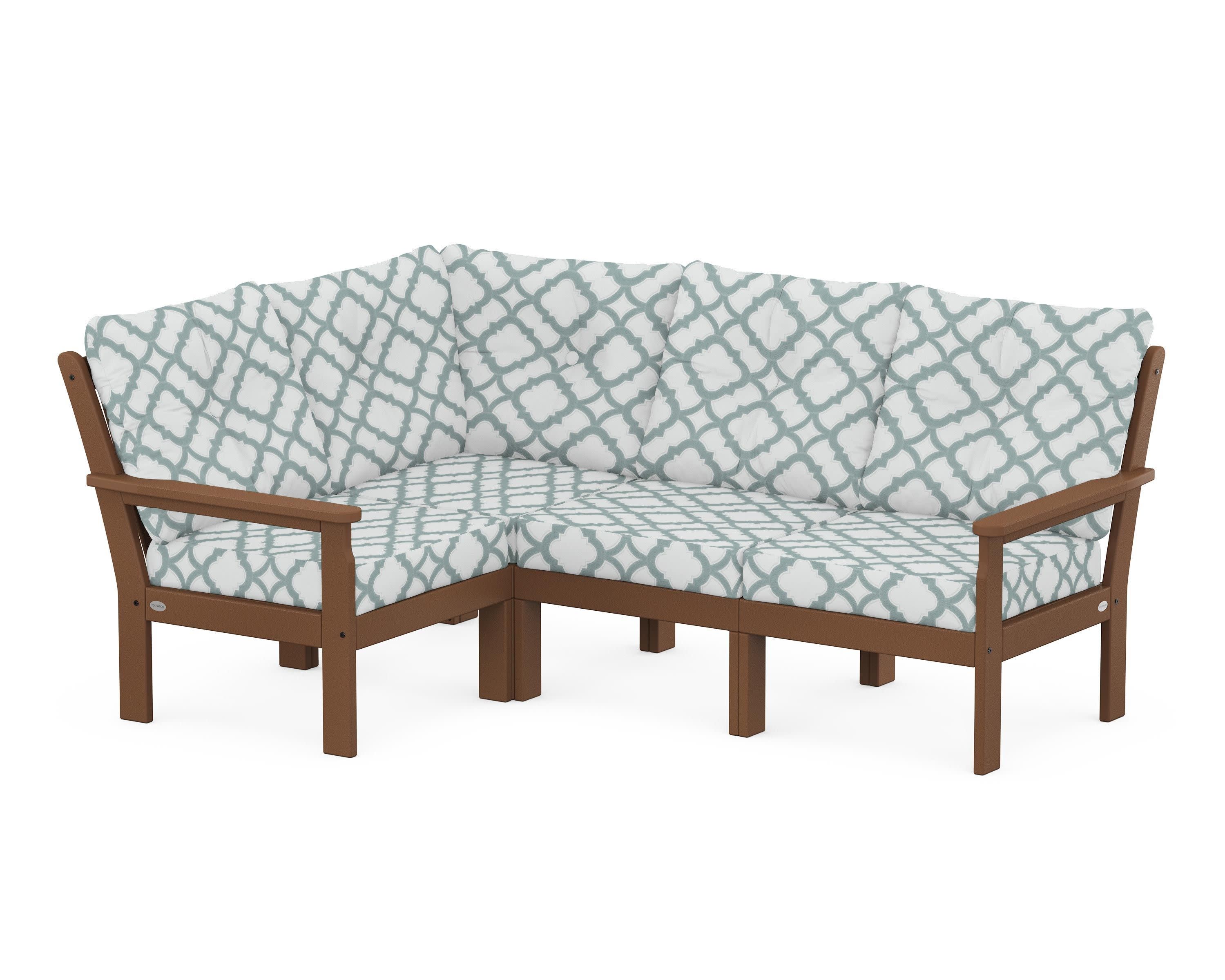 Vineyard 4-Piece Sectional in Teak / Trellis Glacier Spa