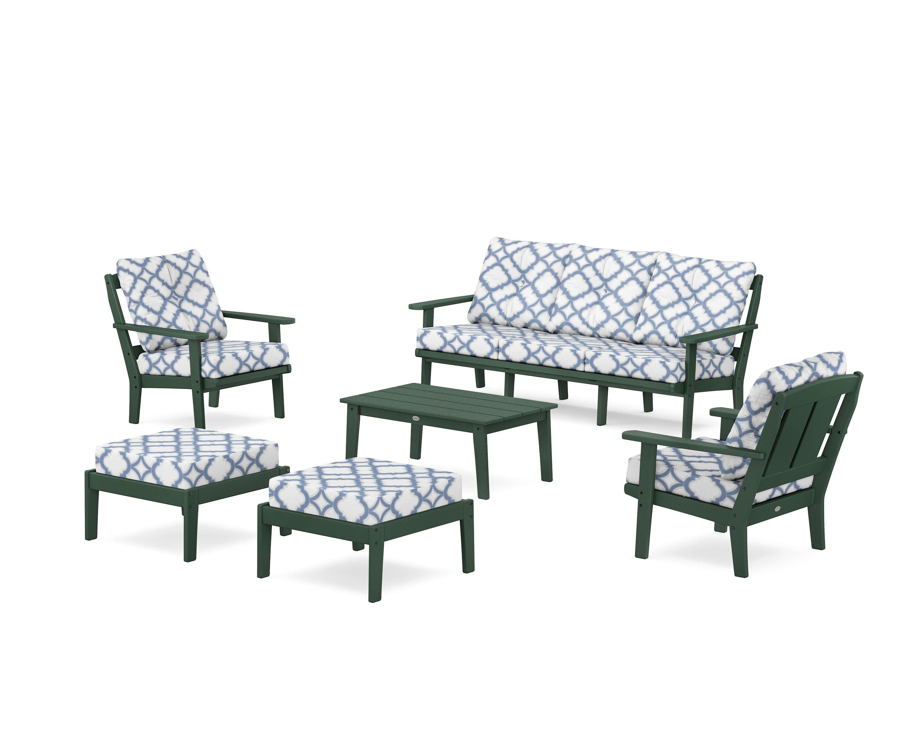 Mission 6-Piece Lounge Sofa Set in Green / Trellis Sky Blue