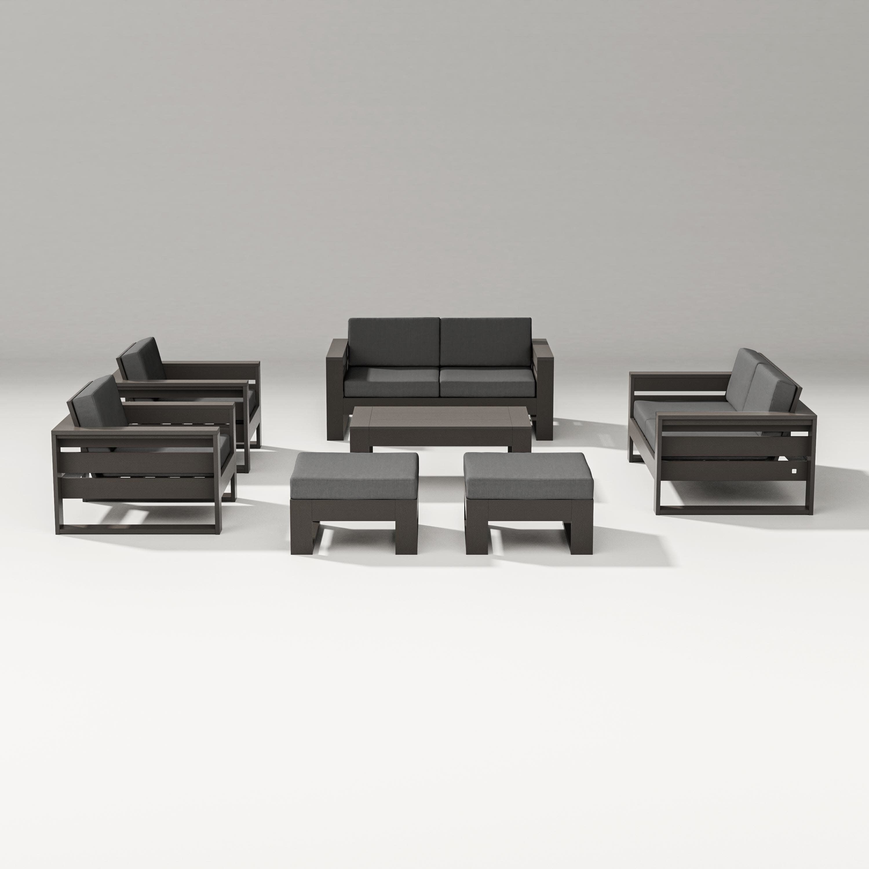 Latitude 7-Piece Lounge Loveseat Set in Vintage Coffee / Spectrum Carbon