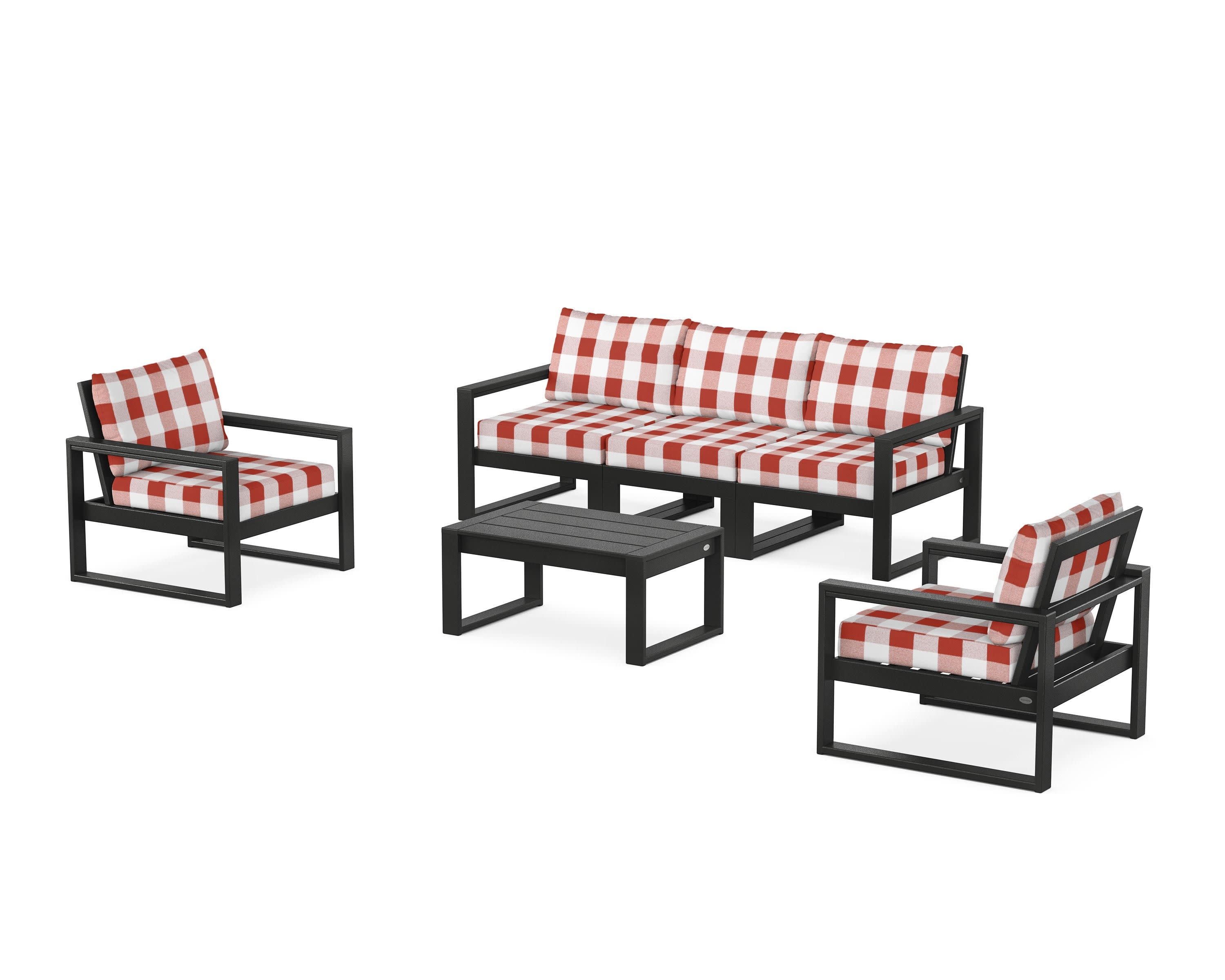 EDGE Sectional 4-Piece Deep Seating Set with Sofa in Black / Buffalo Plaid Crimson