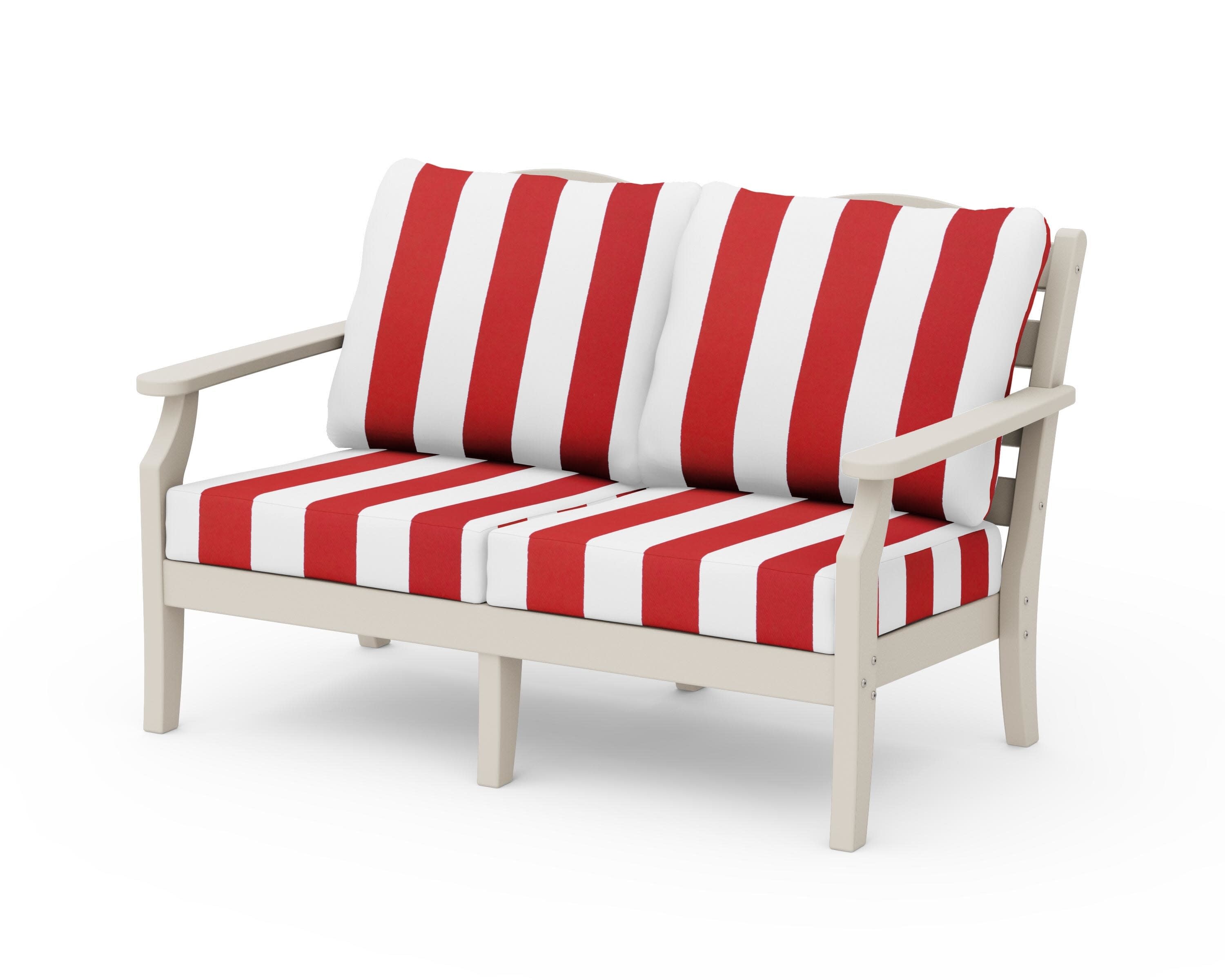 Savannah Deep Seating Loveseat in Sand / Cabana Stripe Crimson