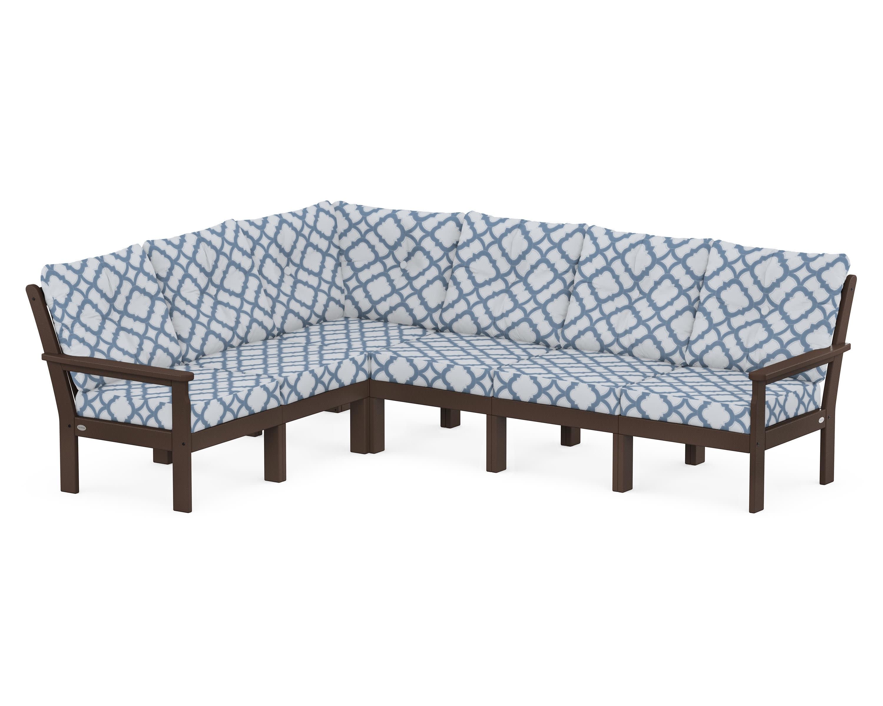 Vineyard 6-Piece Sectional in Mahogany / Trellis Sky Blue