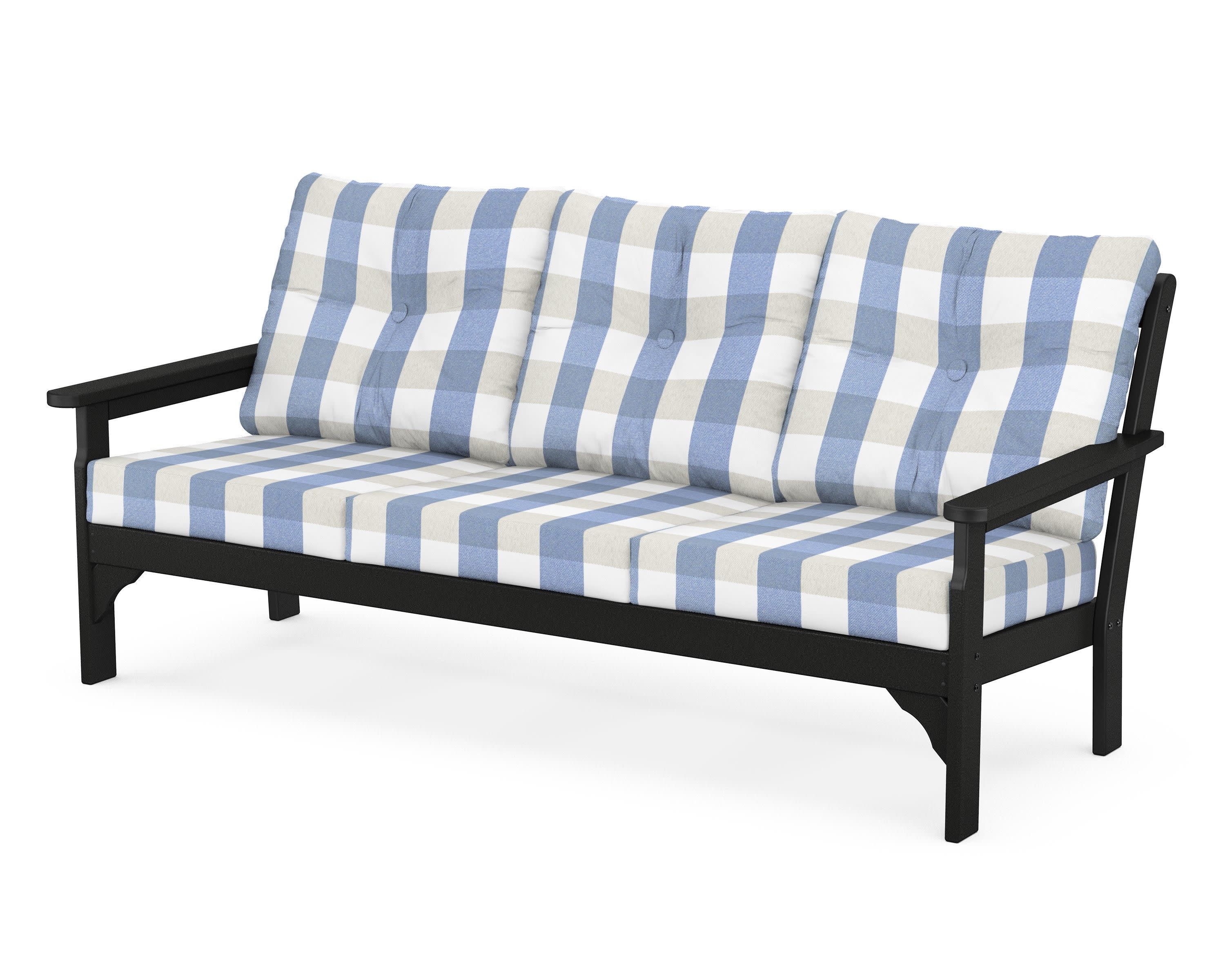 Vineyard Deep Seating Sofa in Black / Buffalo Plaid Sky Blue