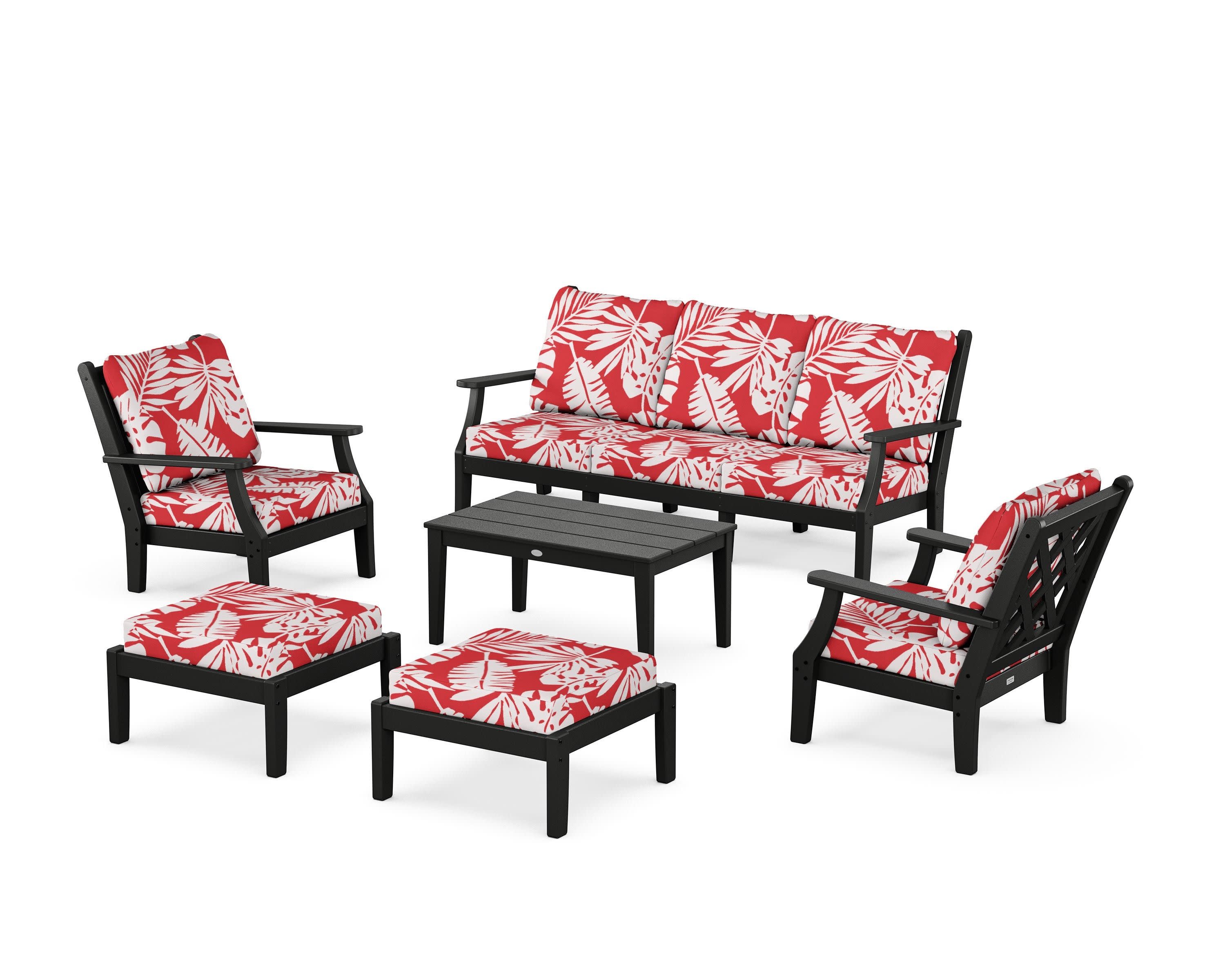 Wovendale 6-Piece Lounge Sofa Set in Black / Leaf Crimson