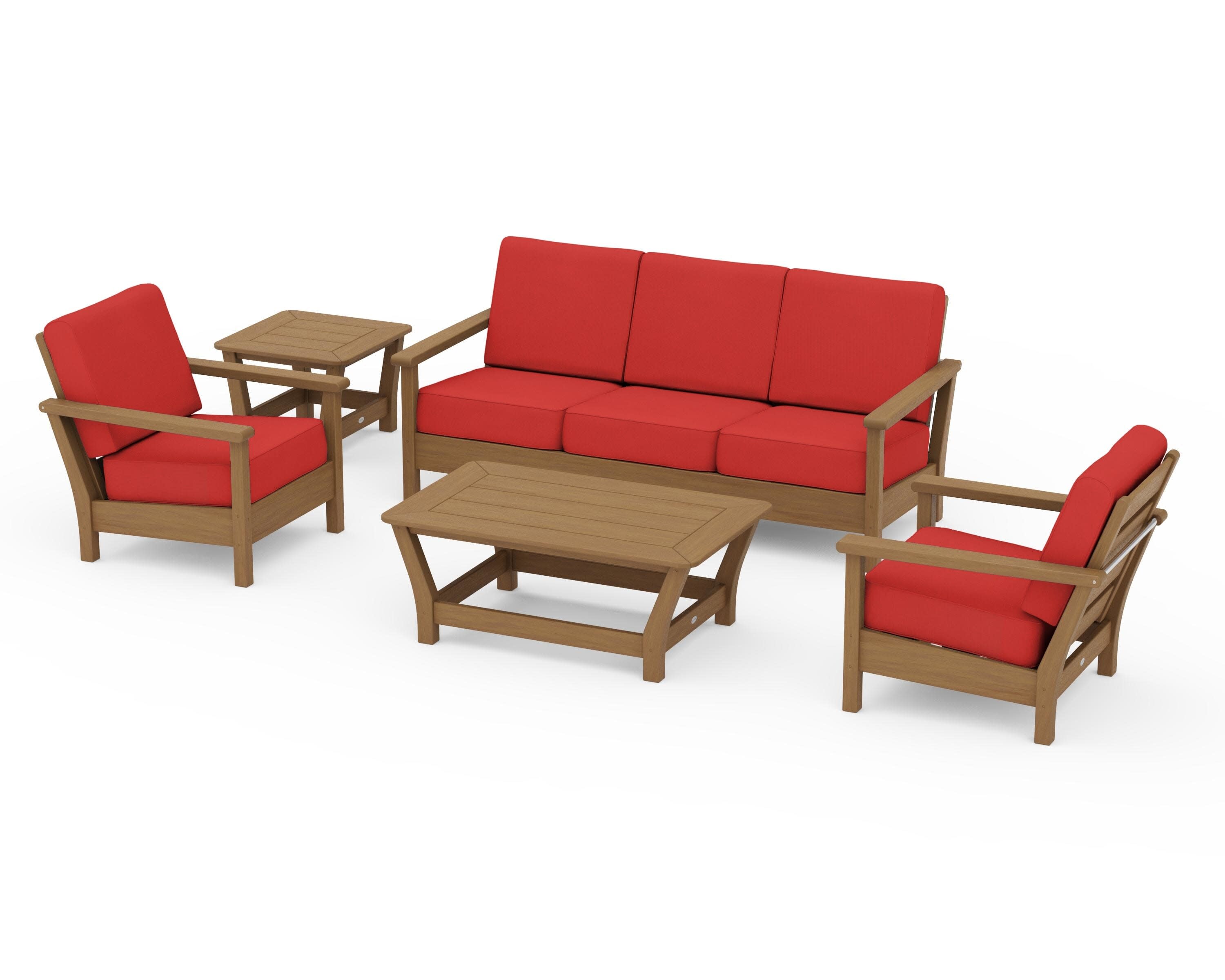Harbour 5-Piece Deep Seating Set in Natural / Crimson Linen